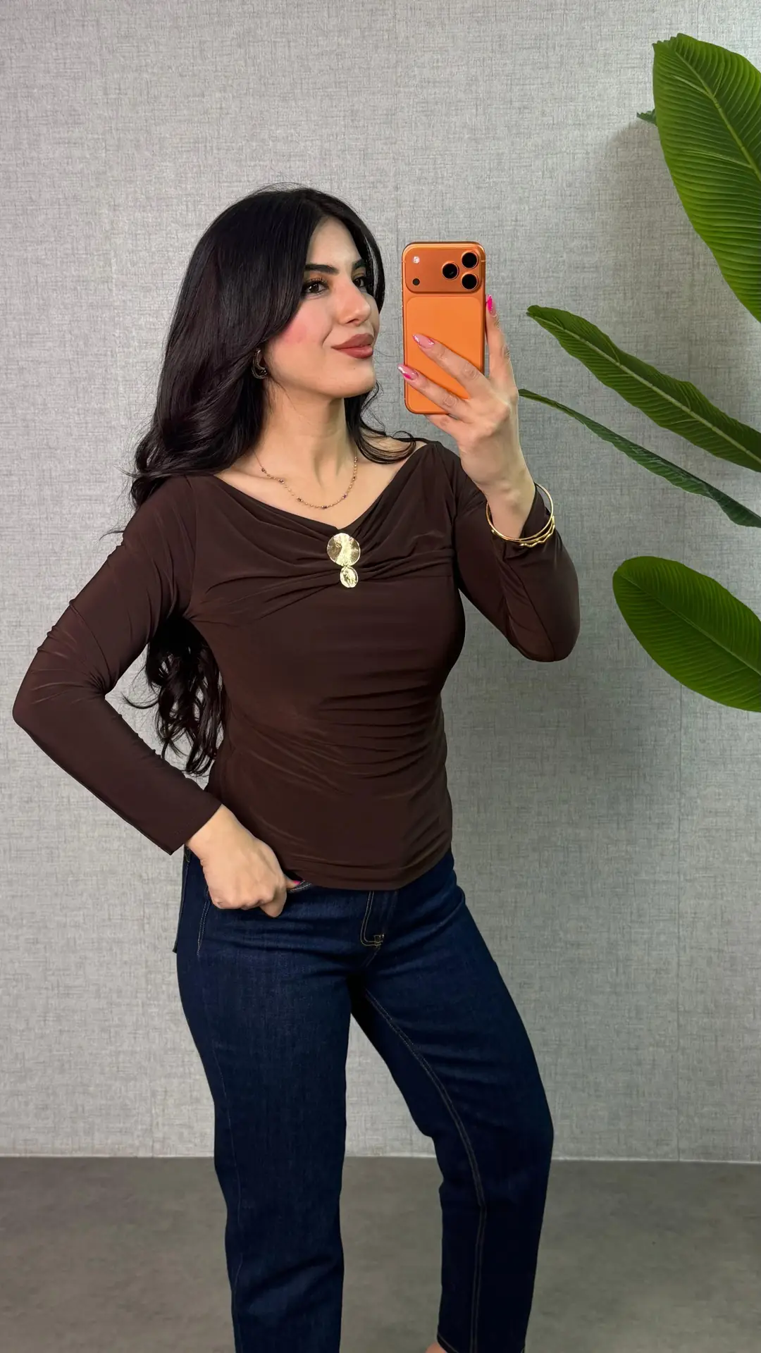 Sany Kahverengi Gold Tokalı Sandy Bluz - Kahverengi