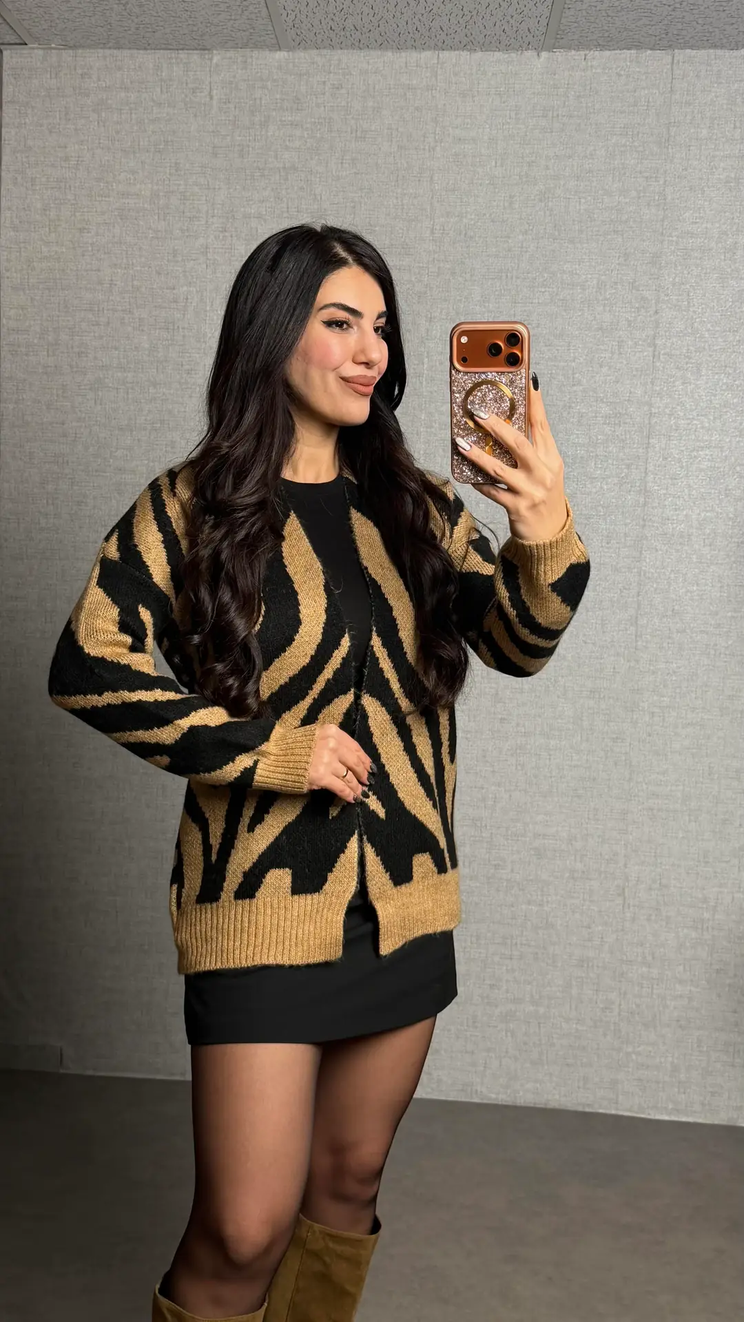 Lis Kahverengi Zebra Desen Hırka