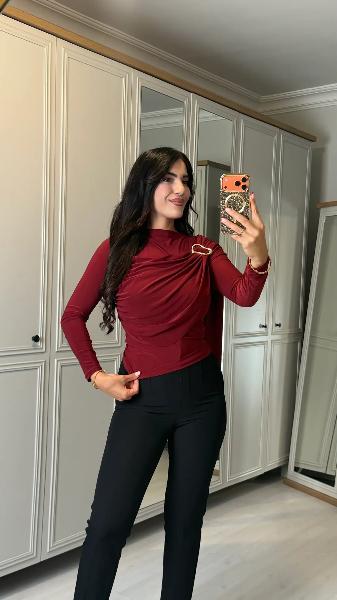 Maes Bordo Gold Tokalı Sandy Bluz - Bordo