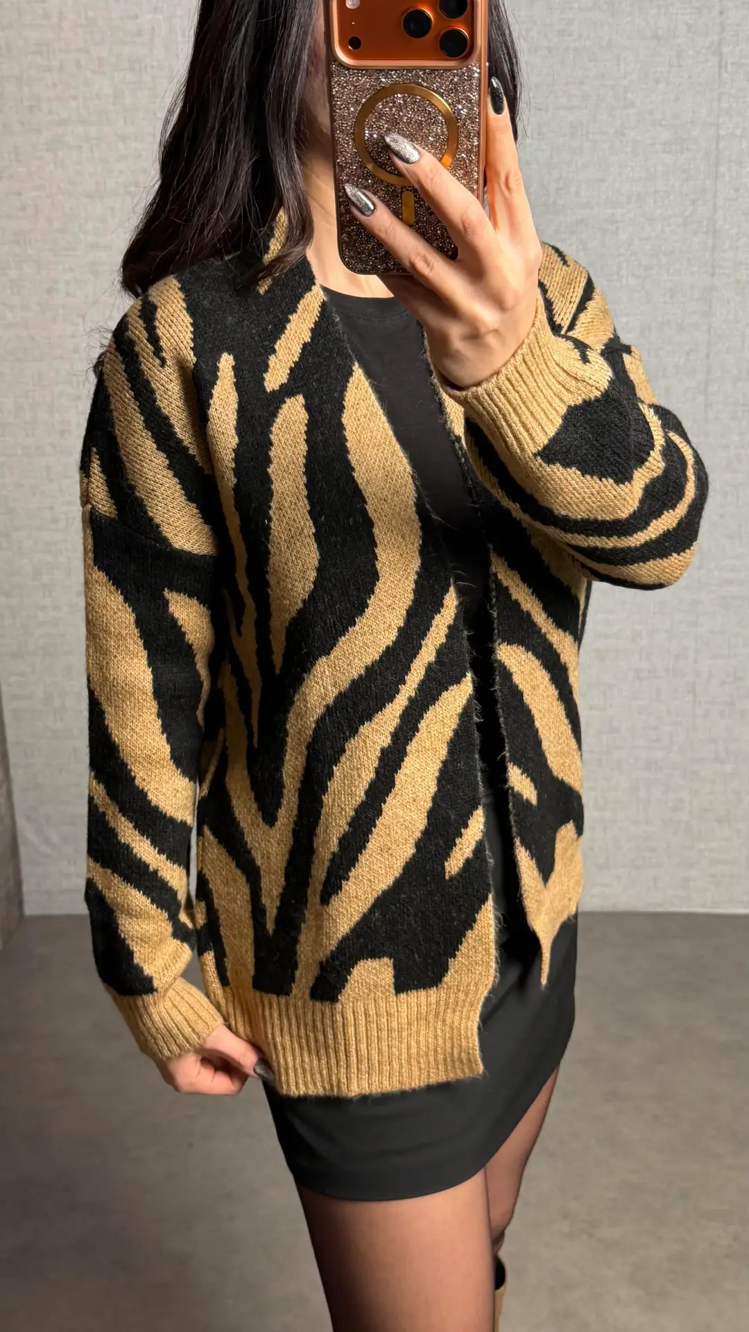 Lis Kahverengi Zebra Desen Hırka