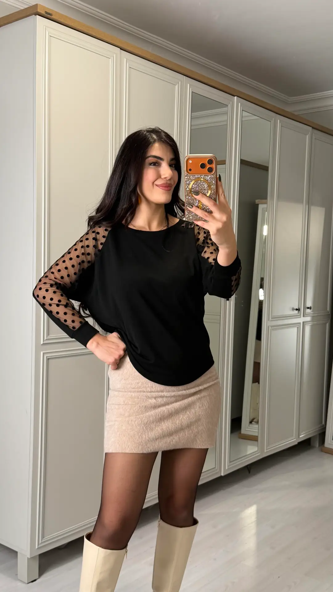 Dablin Siyah Yarasa Kol Puantiyeli Bluz - Siyah