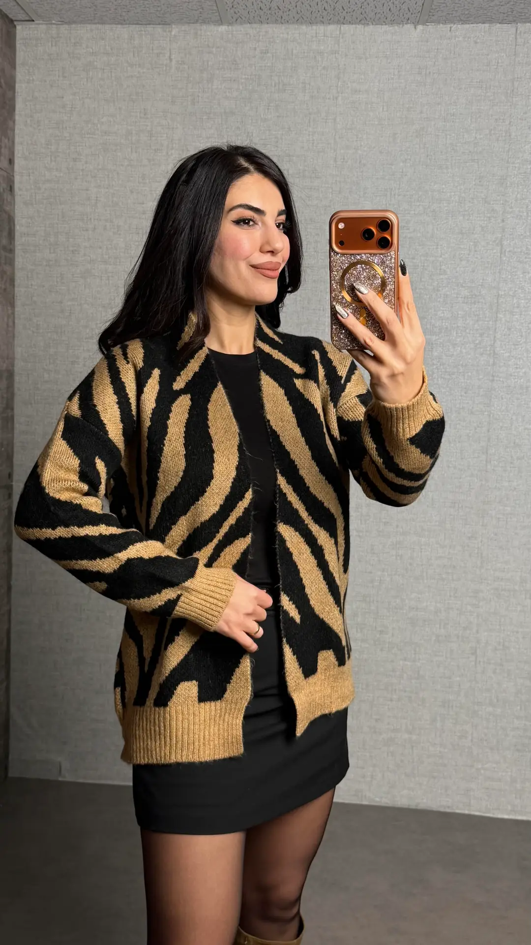 Lis Kahverengi Zebra Desen Hırka