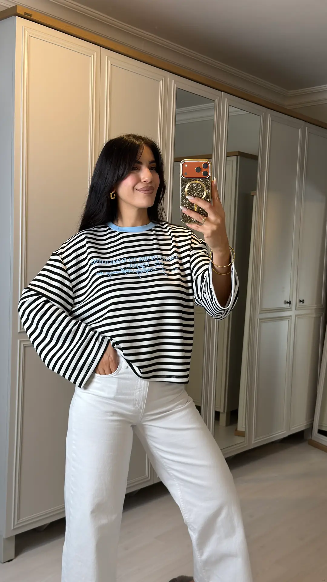 Liba Çizgili Baskılı Sweatshirt - Mavi