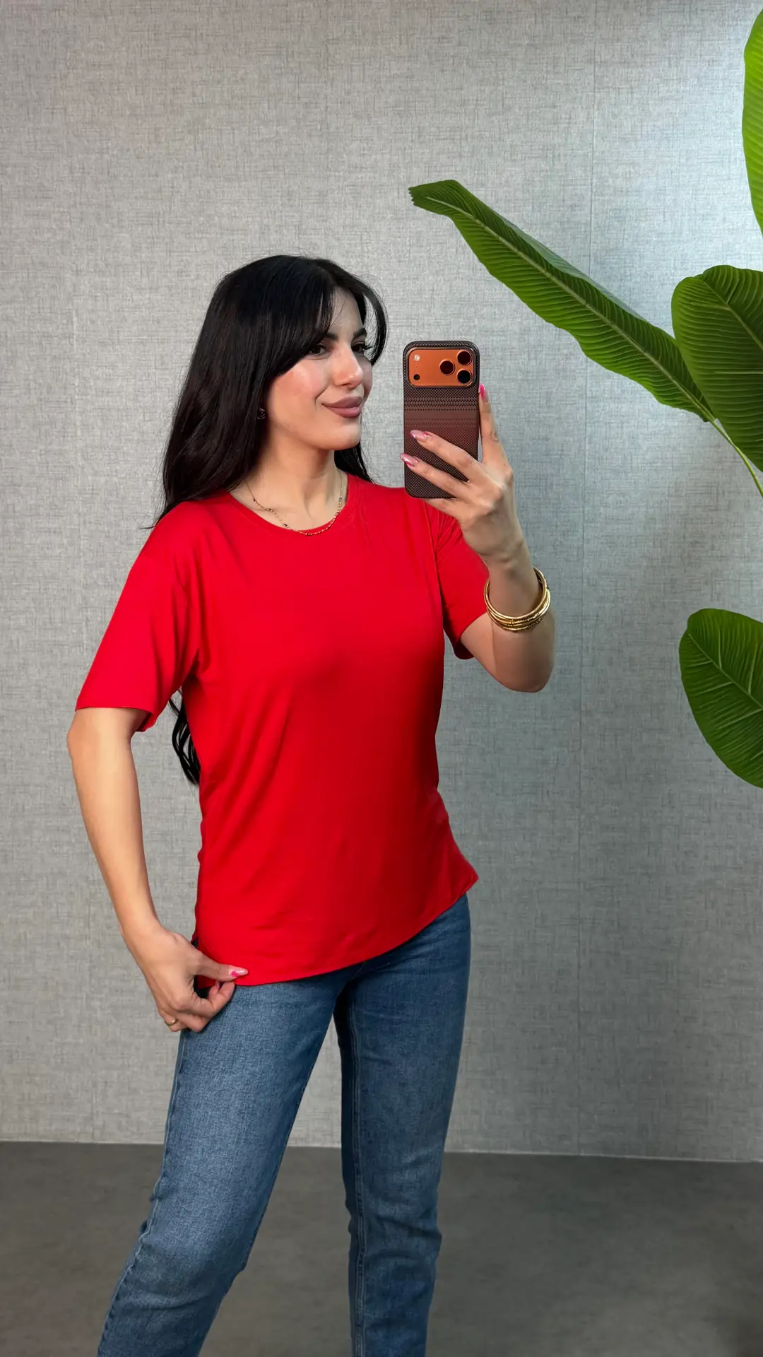 Same Kırmızı Bisiklet Yaka Basic Tişört - Kırmızı