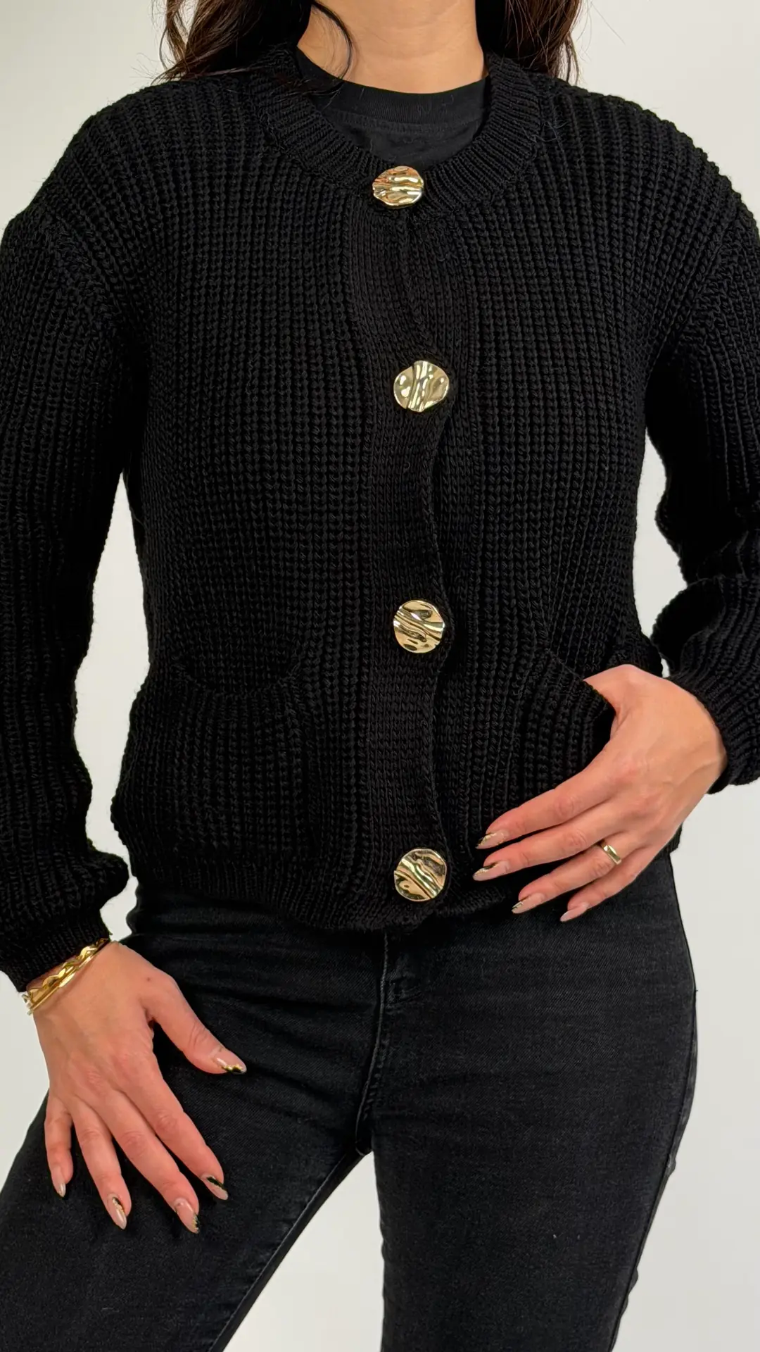 Duci Siyah Gold Düğmeli Pinterest Hırka
