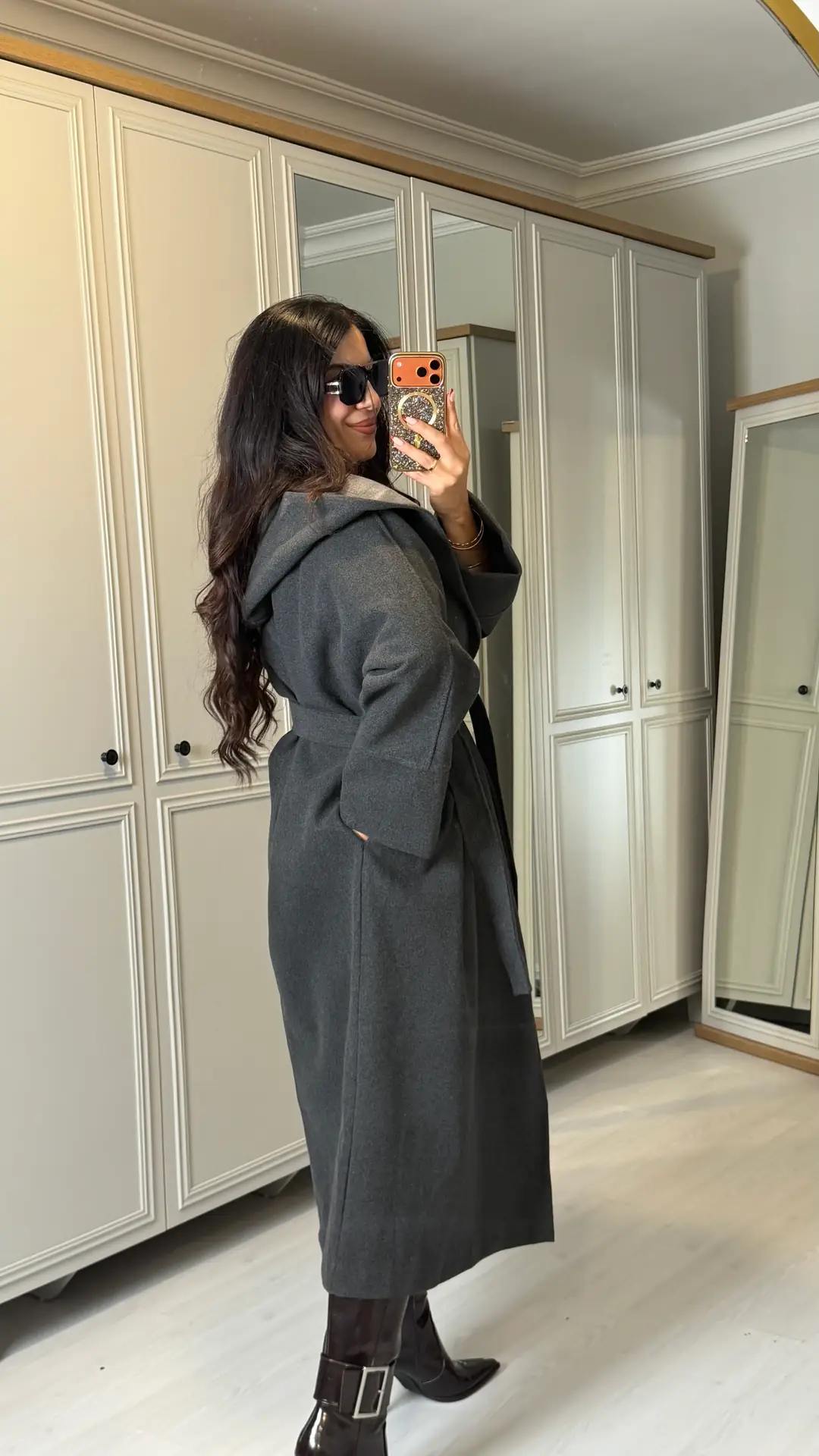 Lovu Antrasit Uzun Kaşe Kaban