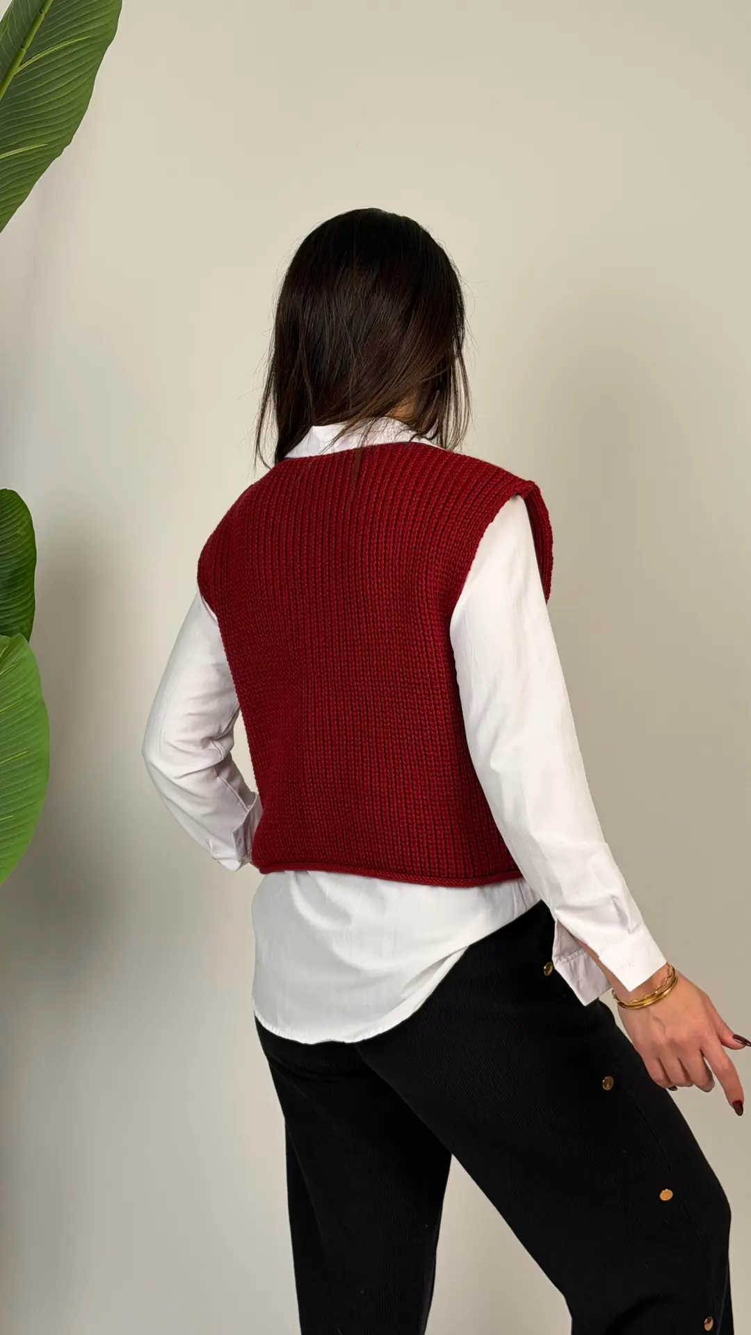 Medi Bordo Pinterest Gold Düğmeli Triko Yelek