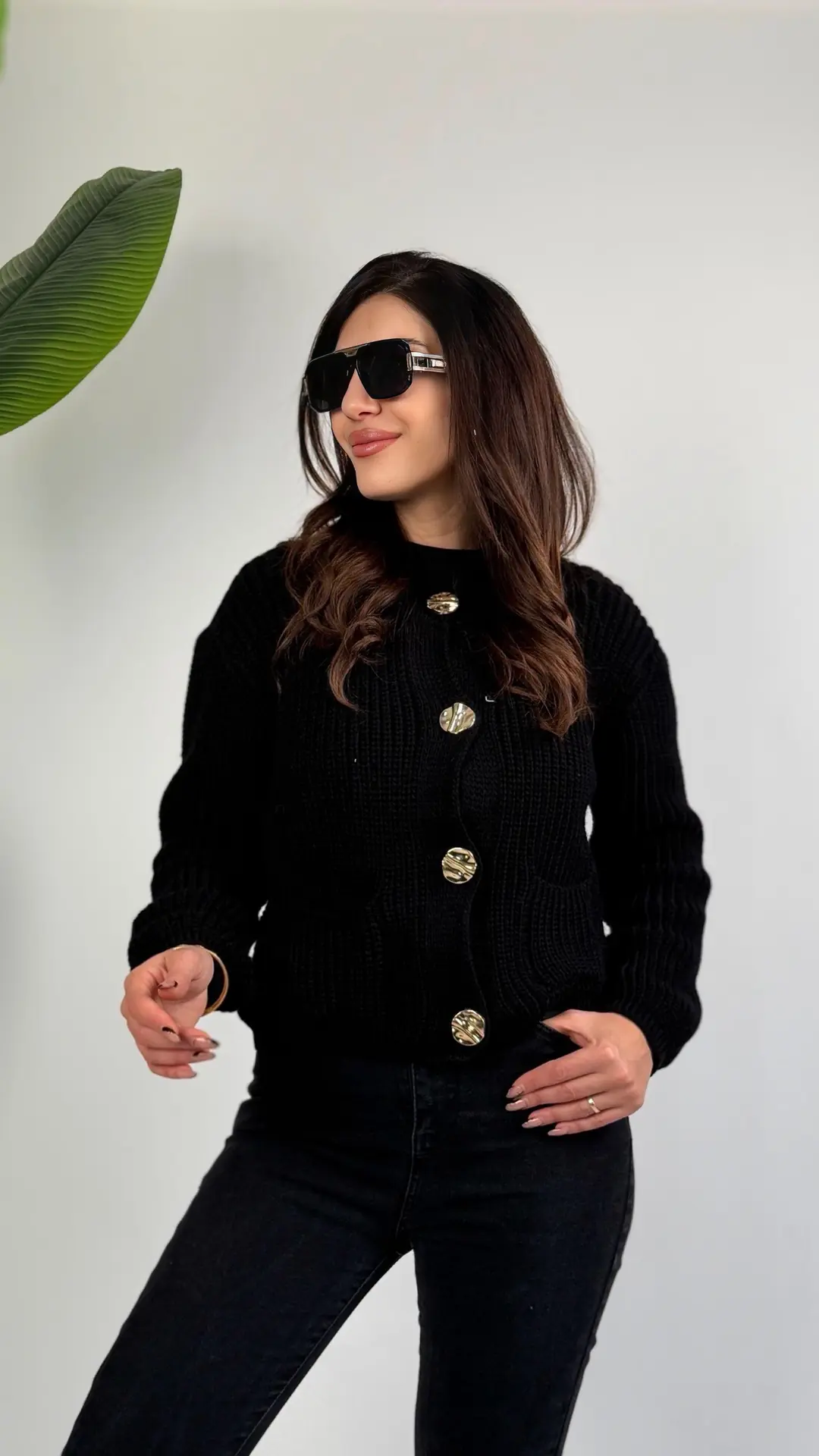 Duci Siyah Gold Düğmeli Pinterest Hırka - Siyah