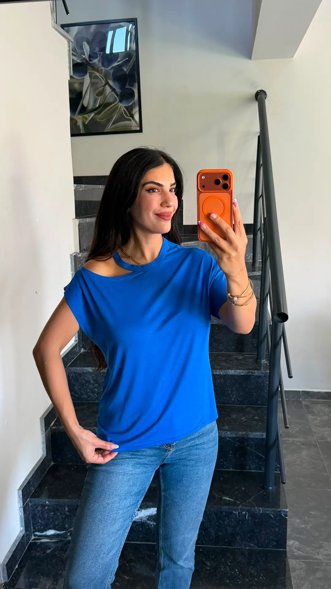 Lodi Mavi Tek Omuz Basic Bluz - Mavi
