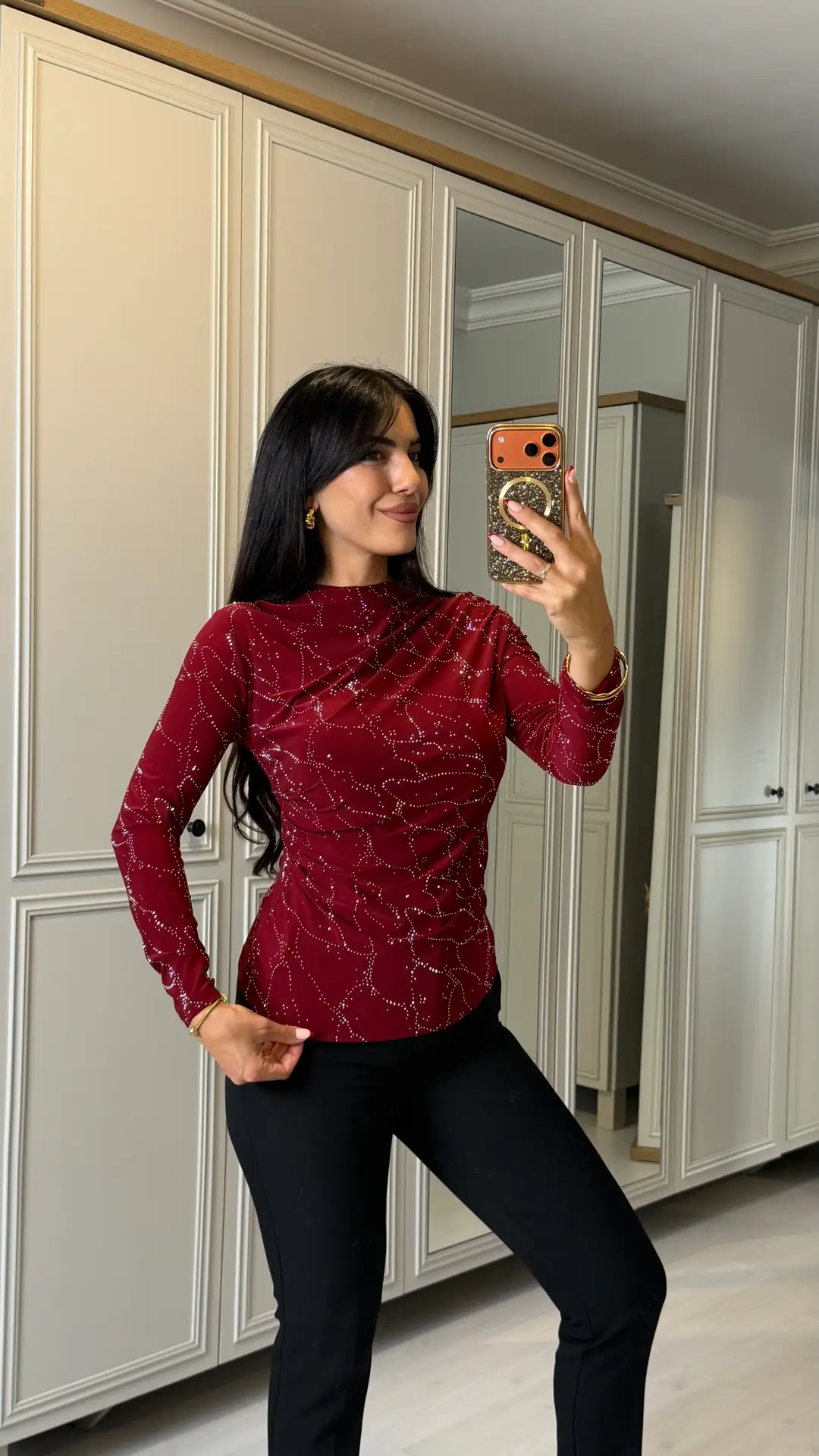 Rela Bordo Taşlı Sandy Bluz - Bordo