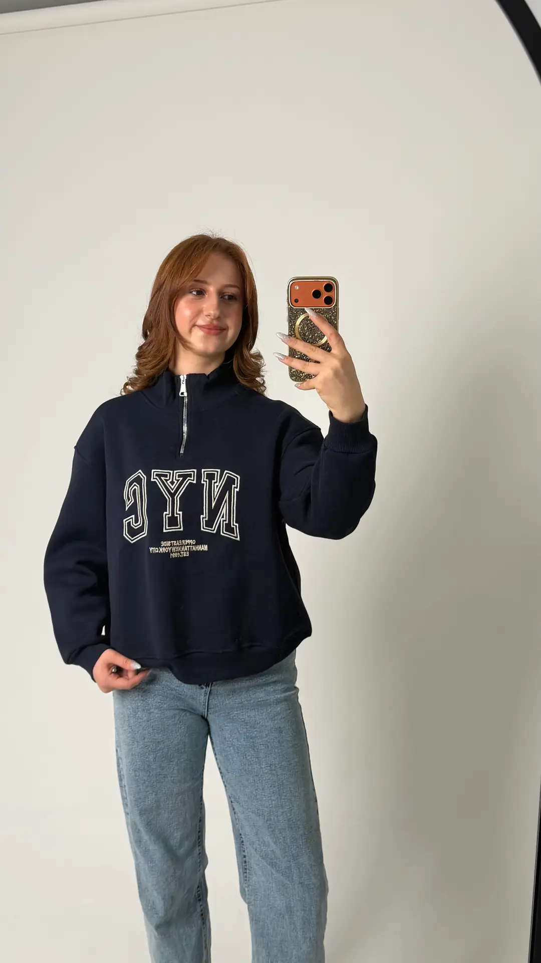 Nyc Fermuarlı Sweatshirt - Lacivert