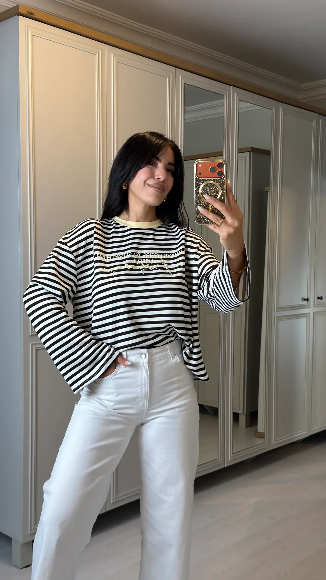 Liba Çizgili Baskılı Sweatshirt - Sarı