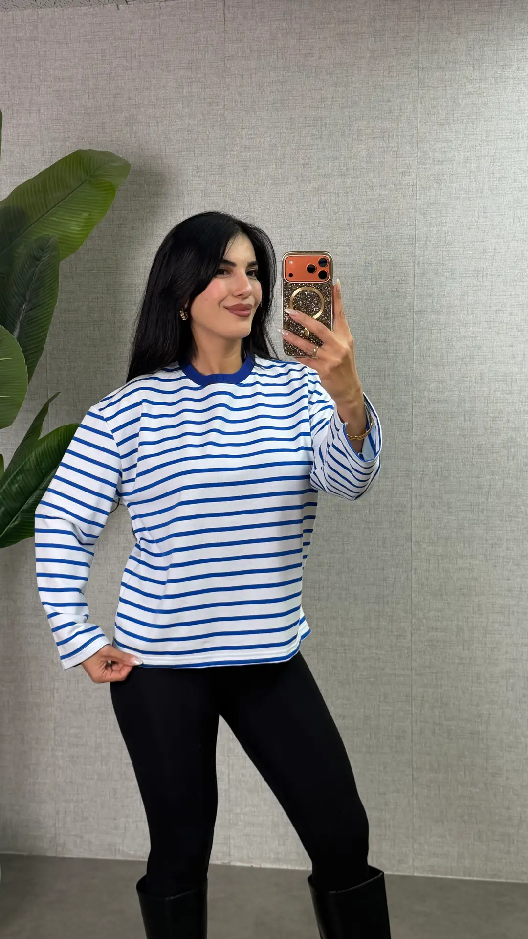 Poppy İki İplik Çizgili Sweatshirt - Mavi