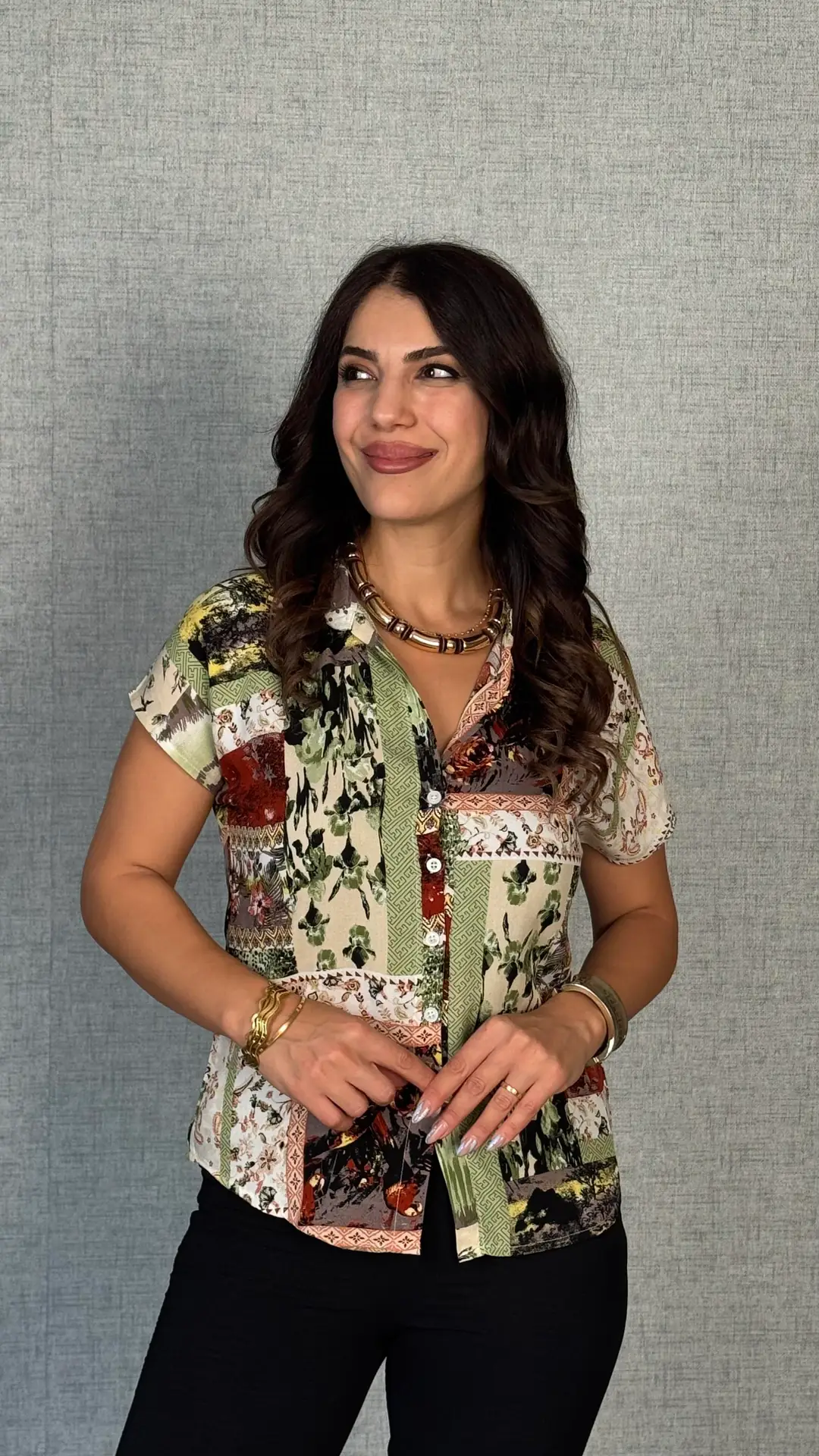 Camila Renkli Desenli Gömlek - Renkli