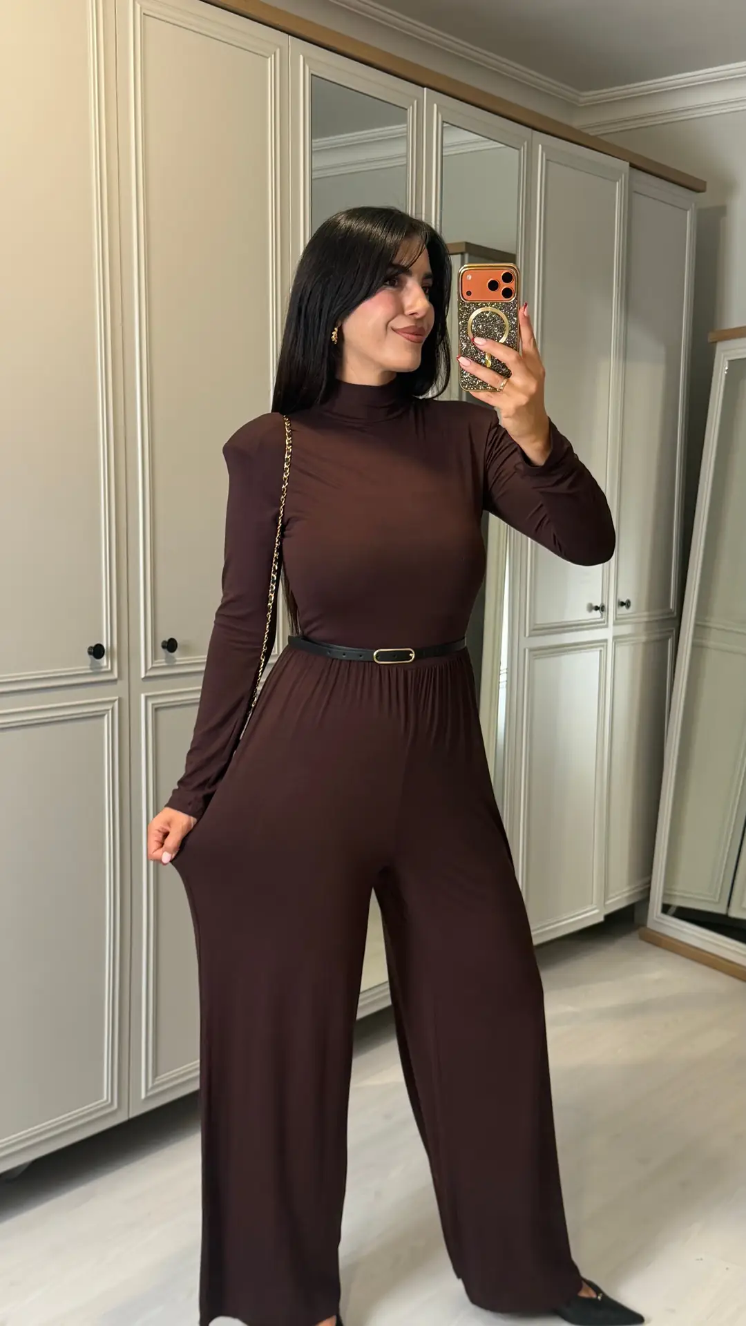 Riva Kahverengi Vatkalı Kemerli Tulum