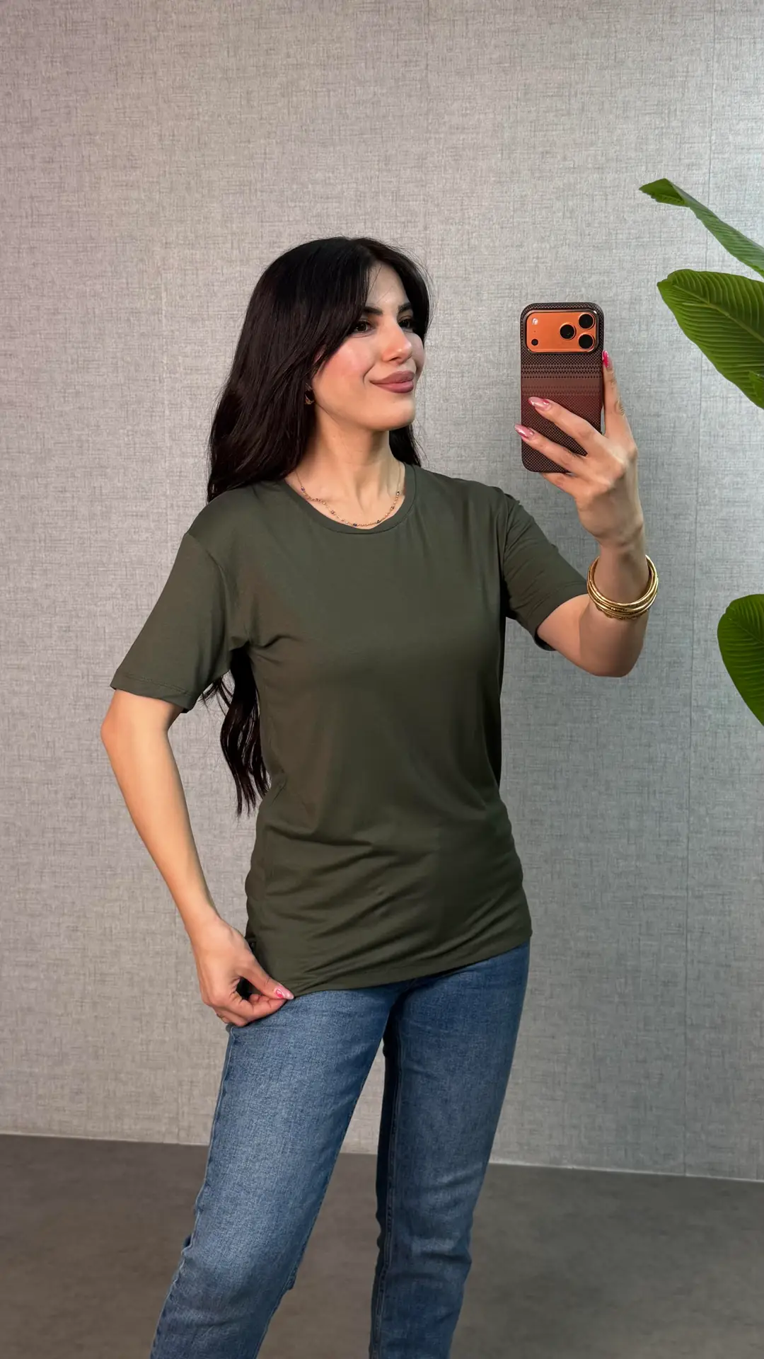 Same Haki Yeşil Bisiklet Yaka Basic Tişört - Hakiyeşil