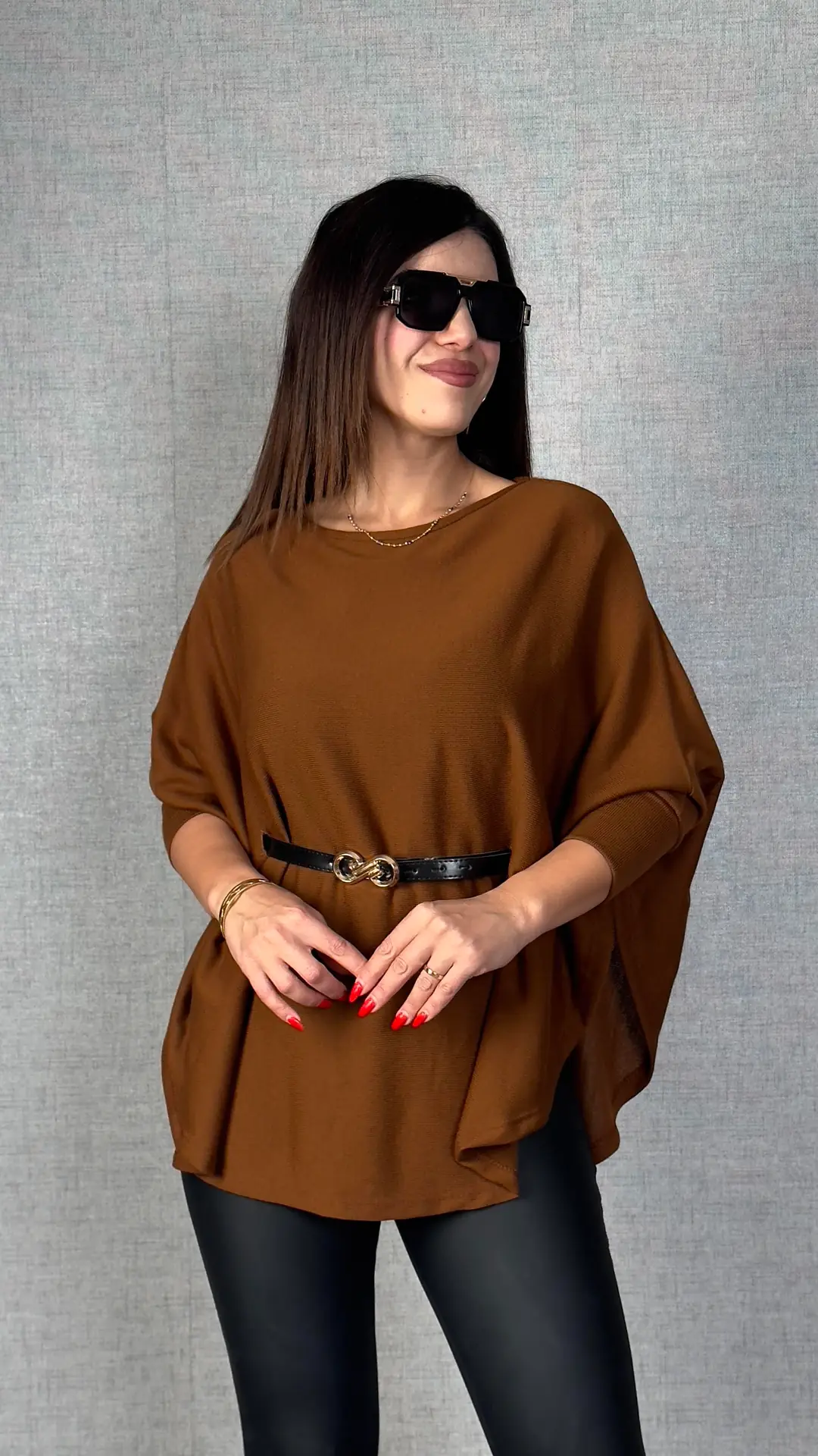 Milana Kahverengi Kemerli Triko Panço