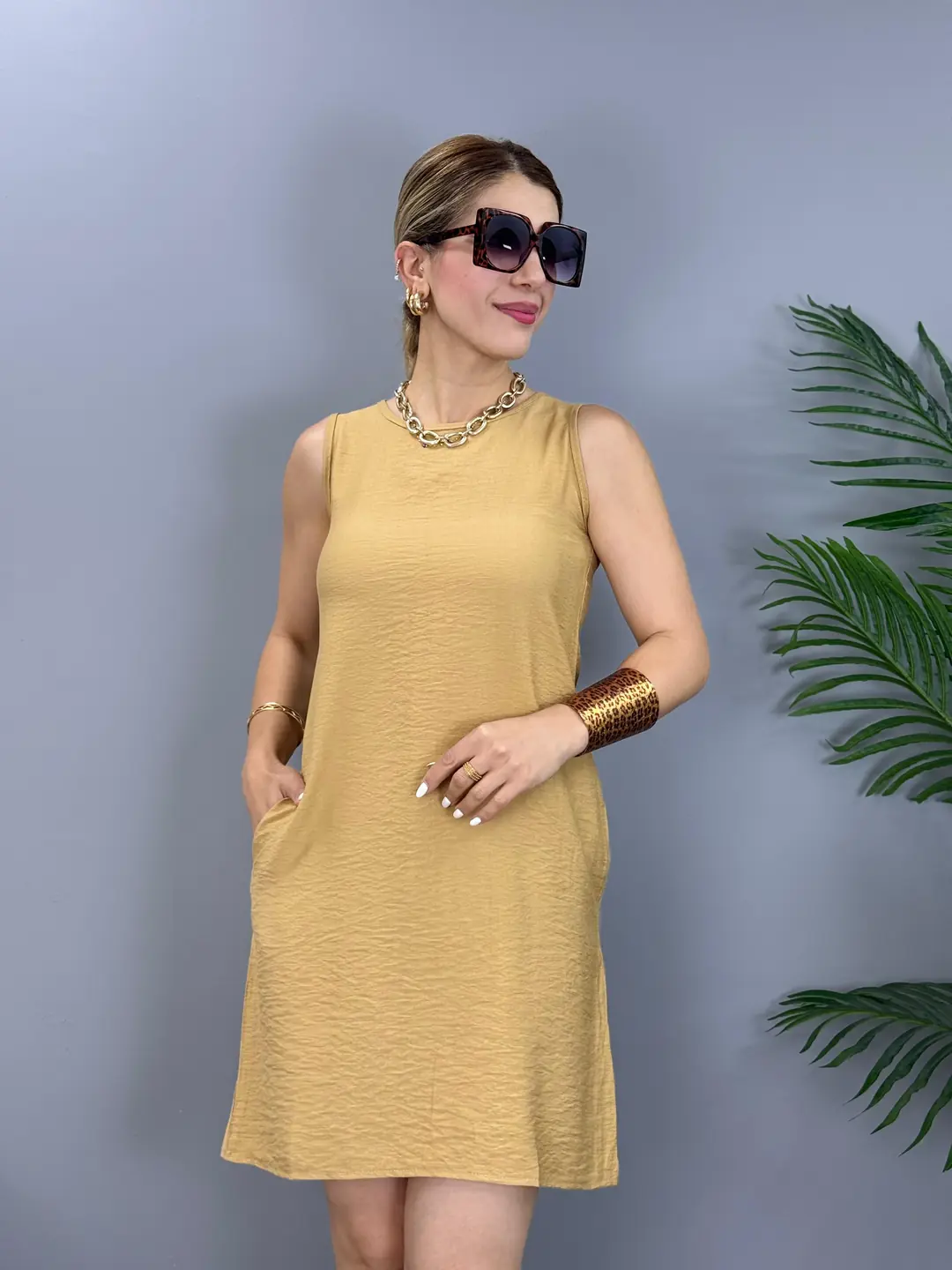Bellini Sütlü Kahve Keten Elbise