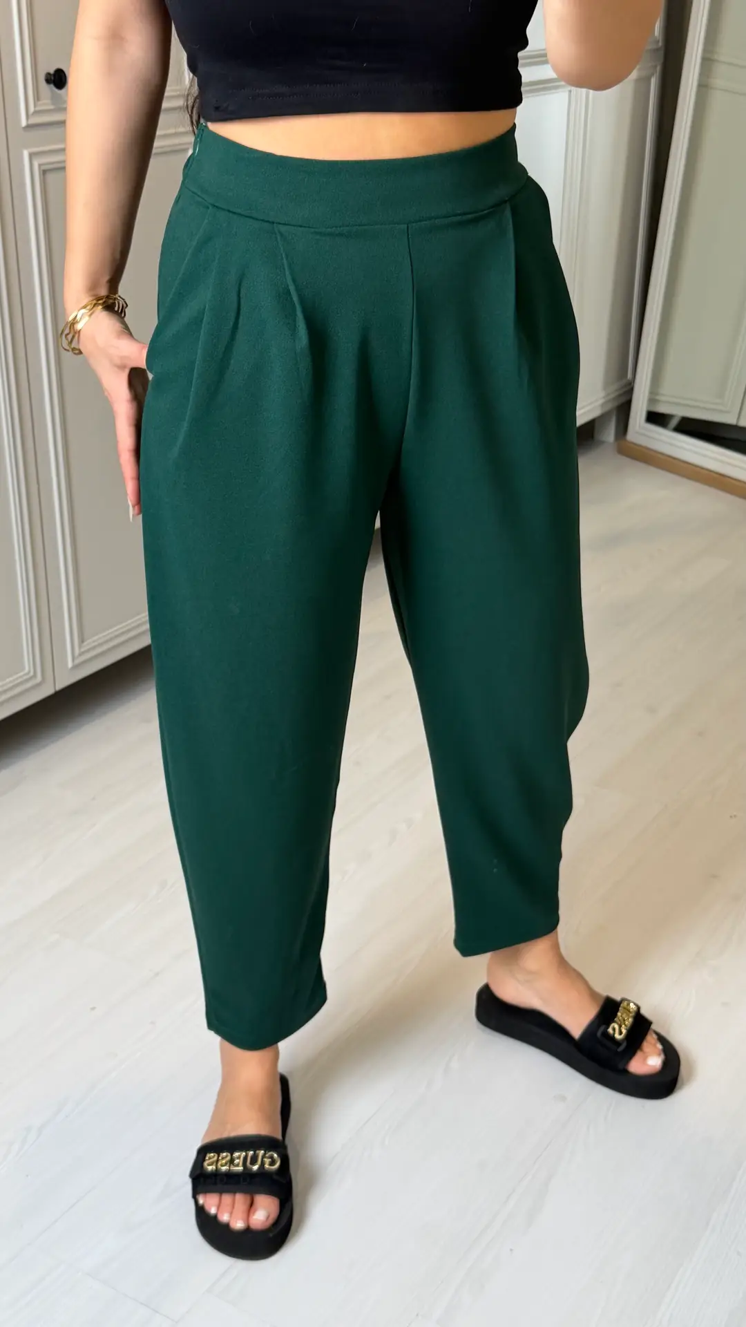 Zenna Zümrüt Yeşili Krem Harem Pantolon