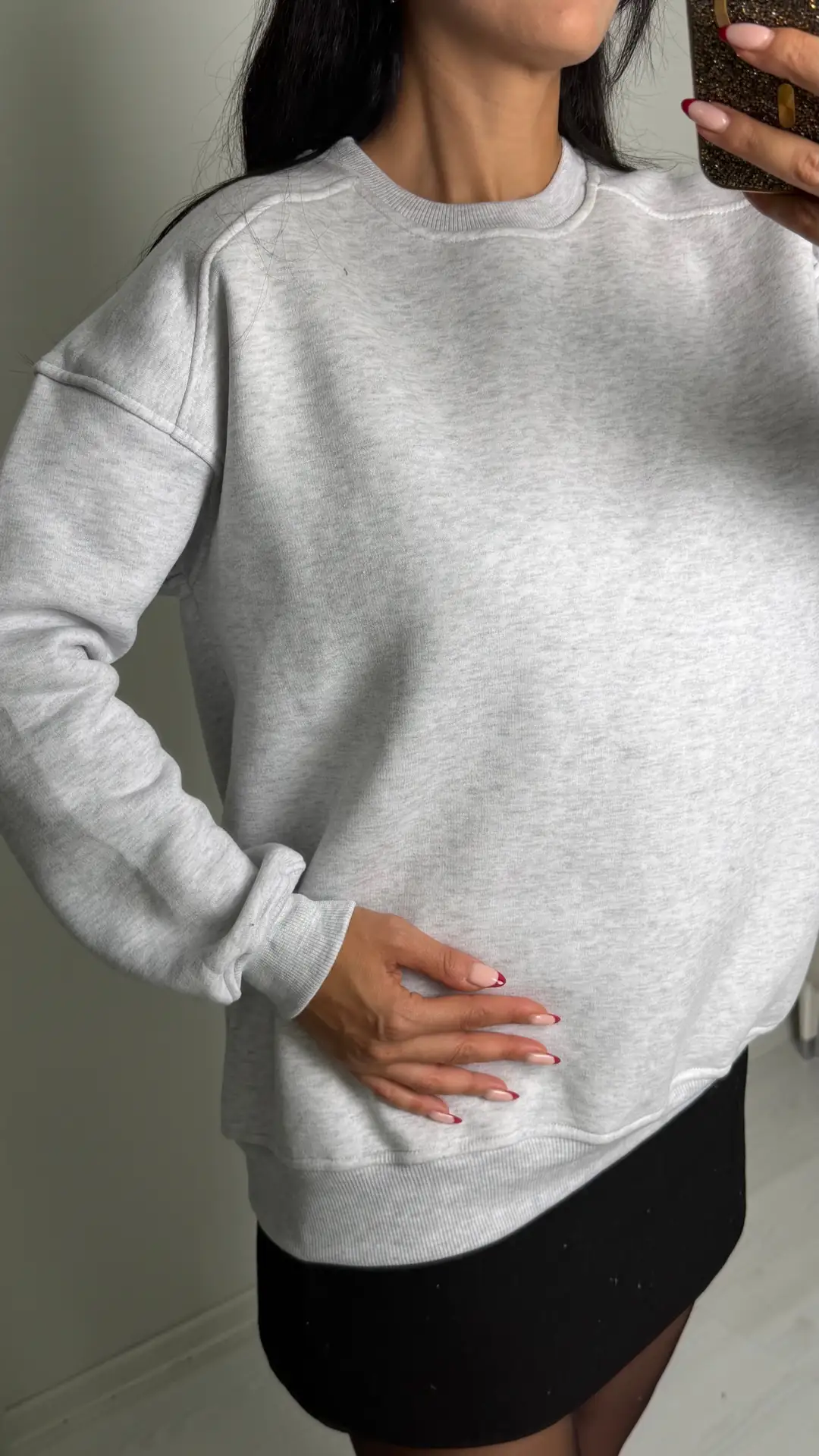 Vane Gri Bisiklet Yaka Sweatshirt