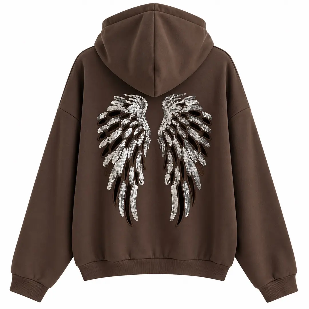 Wings Arkası Pullu Sweatshirt - Kahverengi