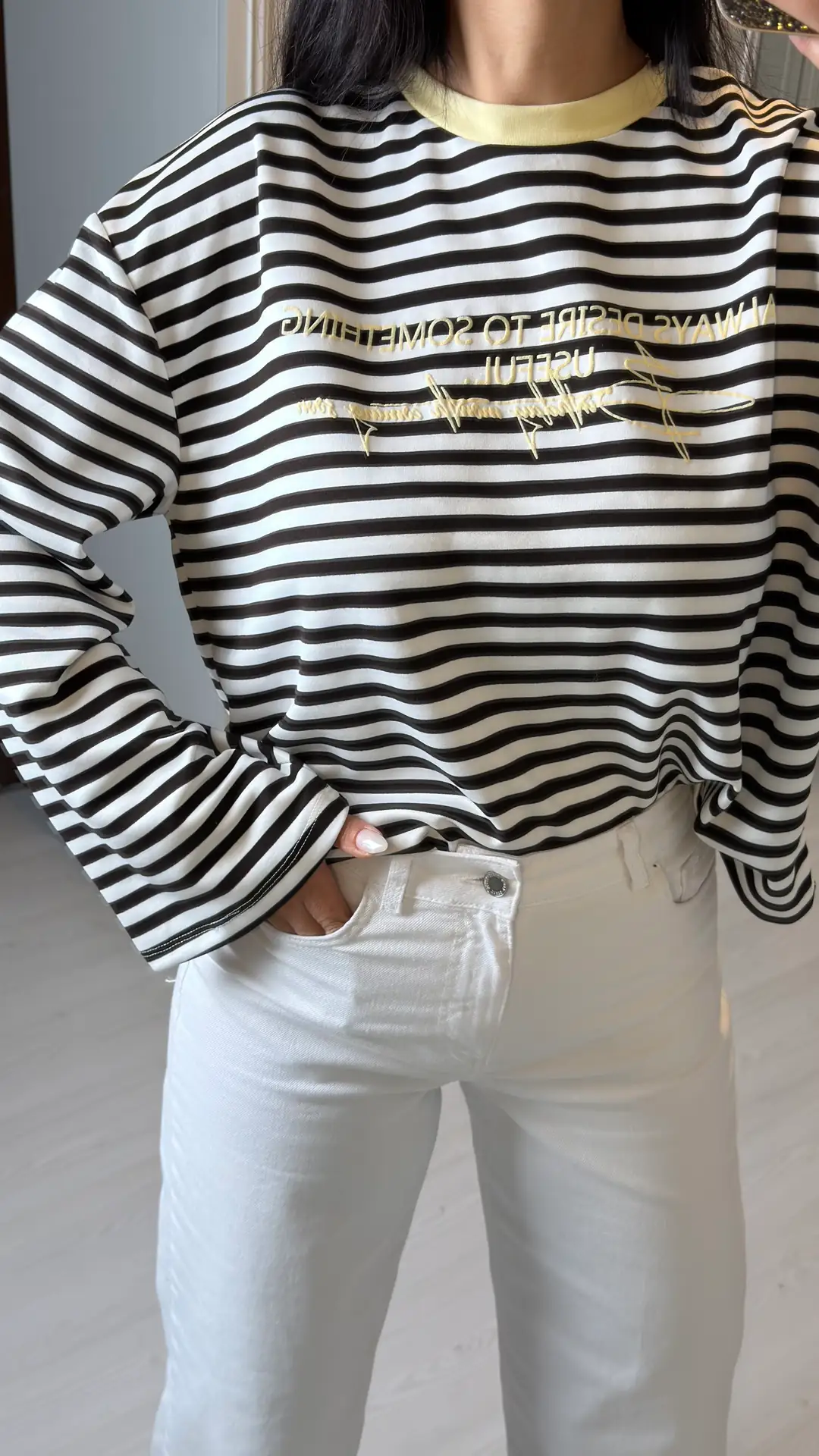 Liba Çizgili Baskılı Sweatshirt