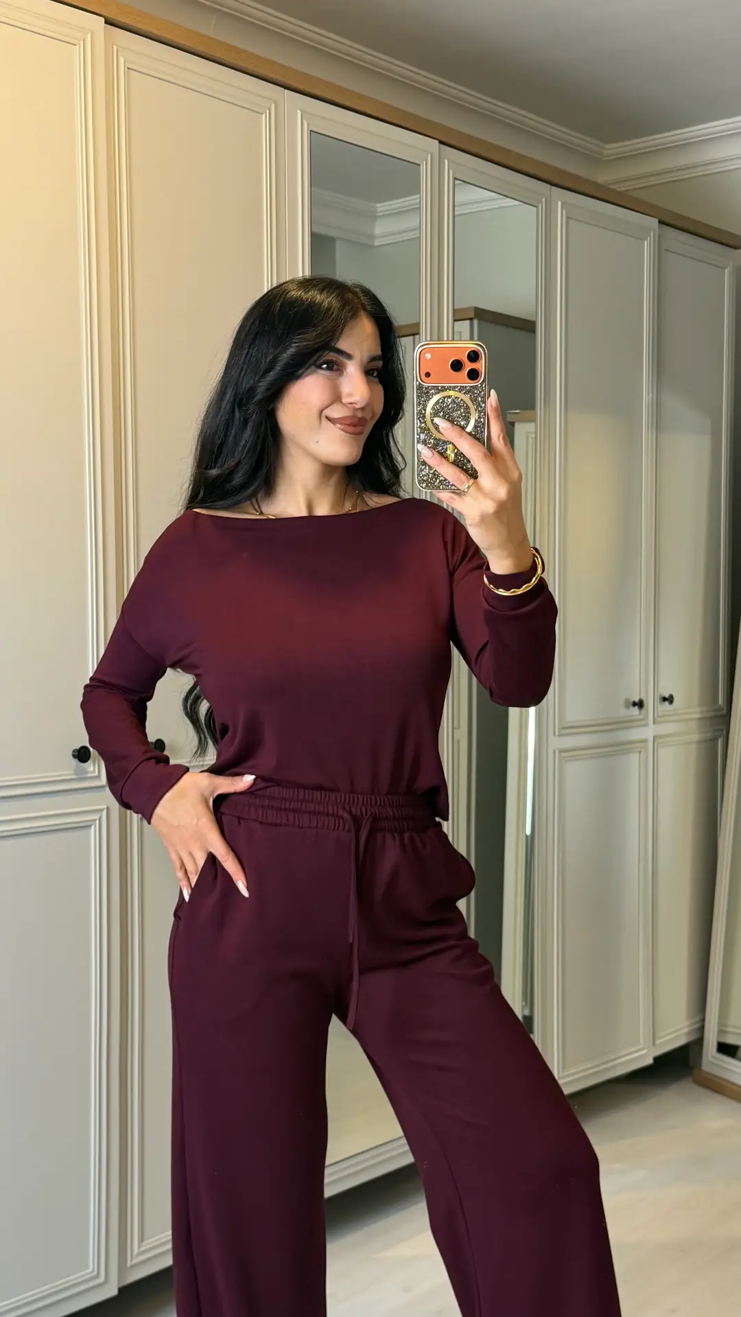 Fely Kayık Yaka İkili Takım - Bordo