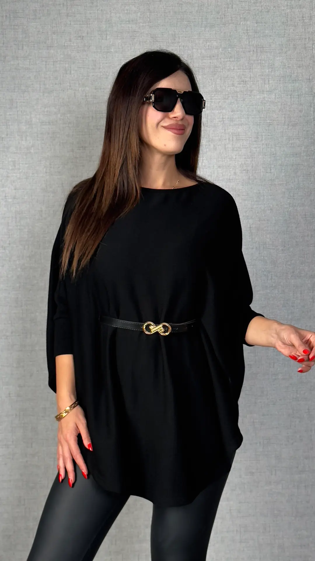 Milana Siyah Kemerli Triko Panço - Siyah