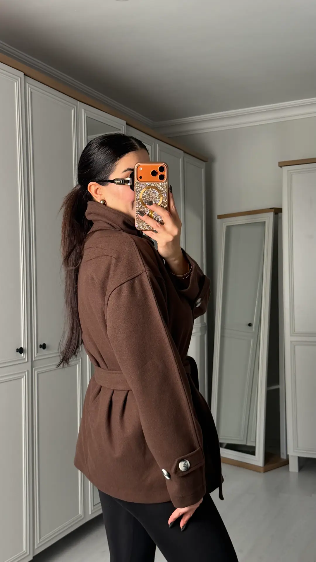 Cunna Kahverengi Dik Yaka Kaşe Kaban