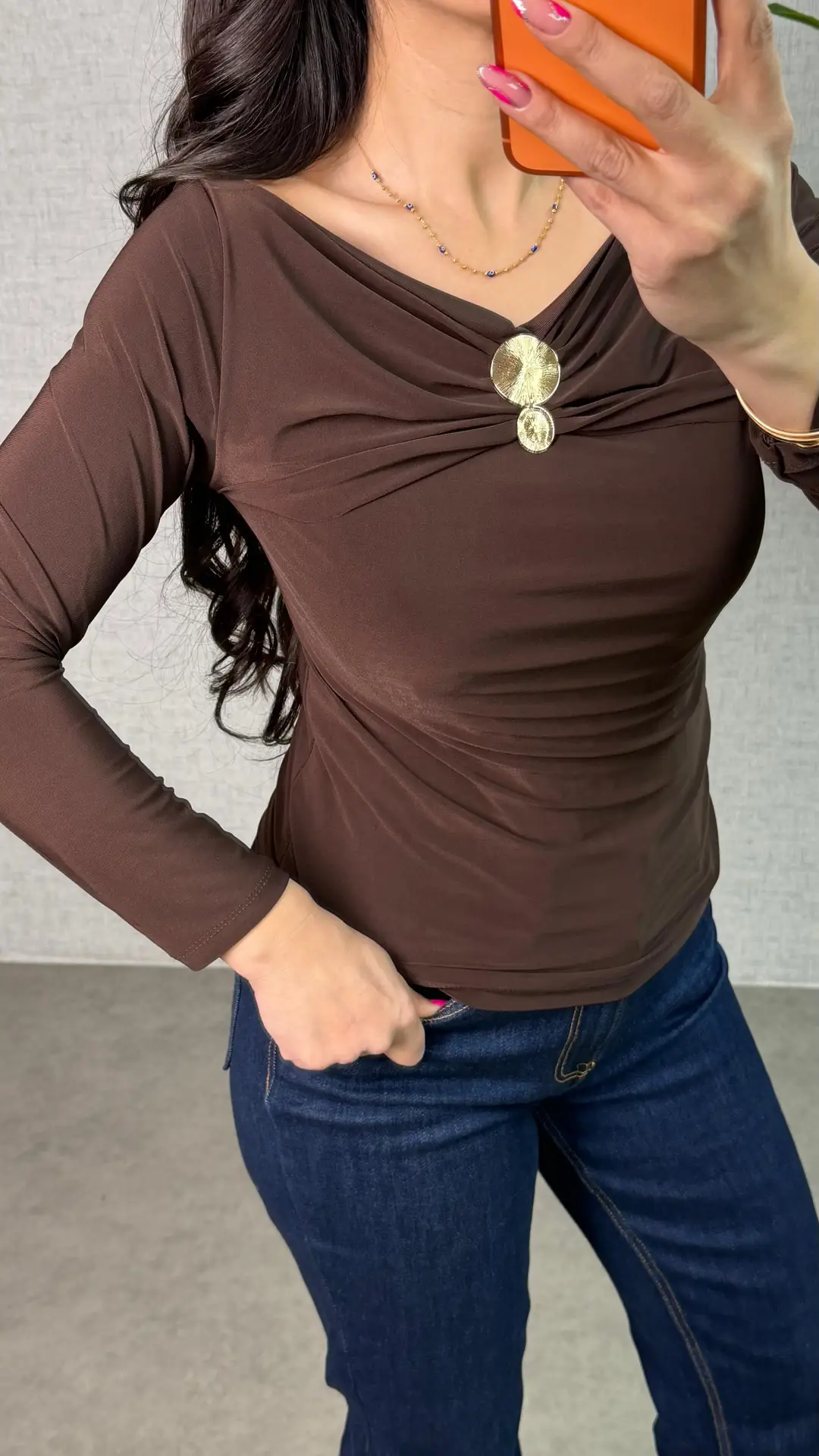 Sany Kahverengi Gold Tokalı Sandy Bluz