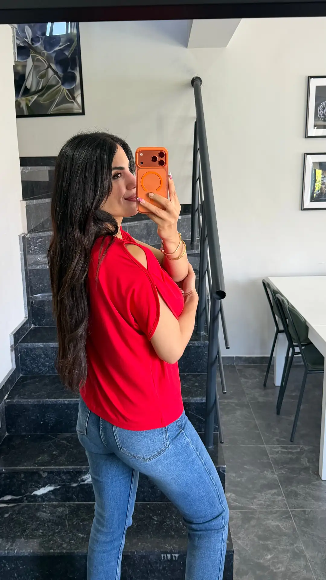 Rias Kırmızı Omuz Dekolteli Basic Bluz