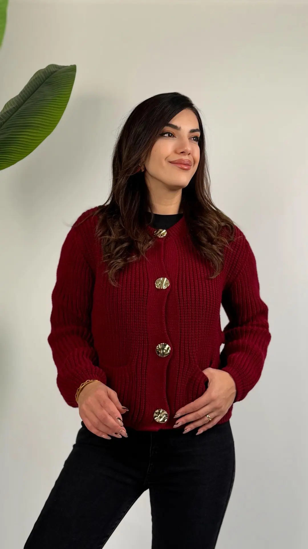 Duci Bordo Gold Düğmeli Pinterest Hırka