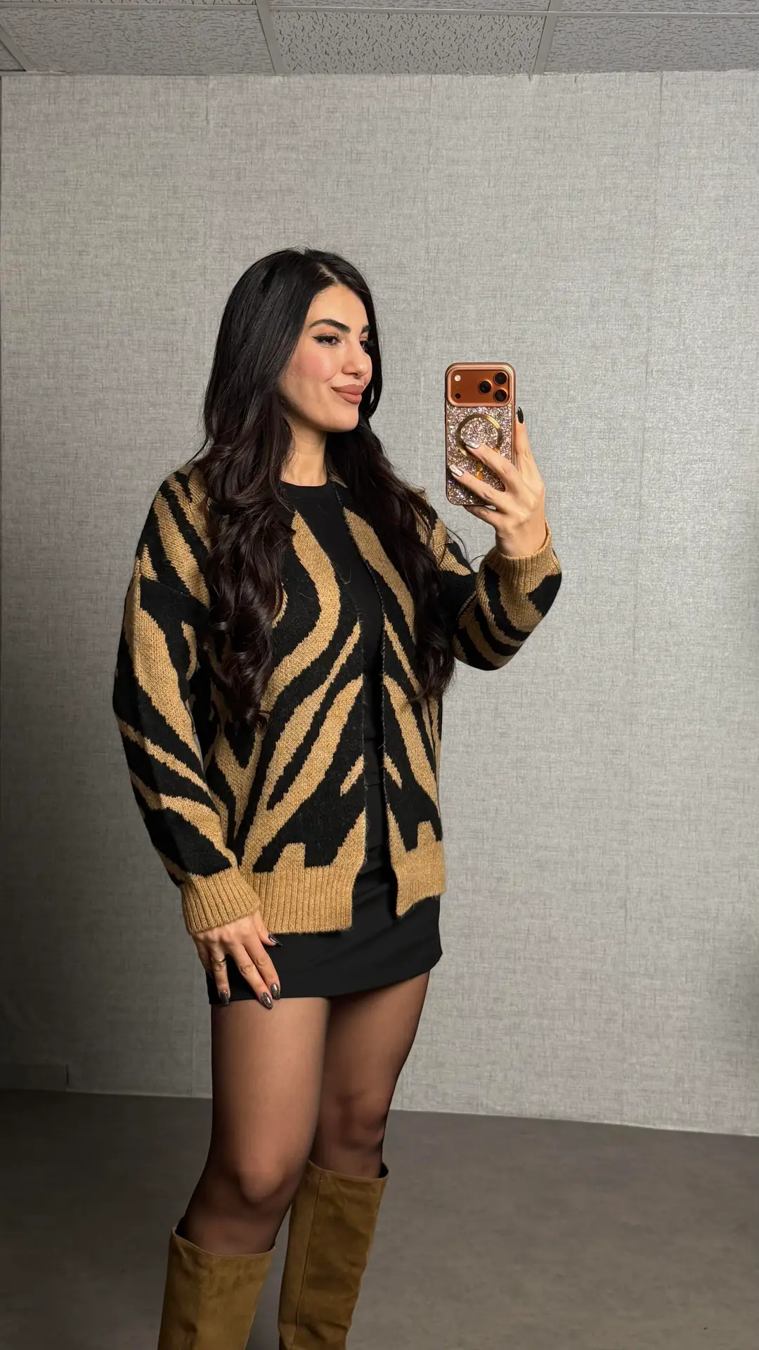 Lis Kahverengi Zebra Desen Hırka - Kahverengi
