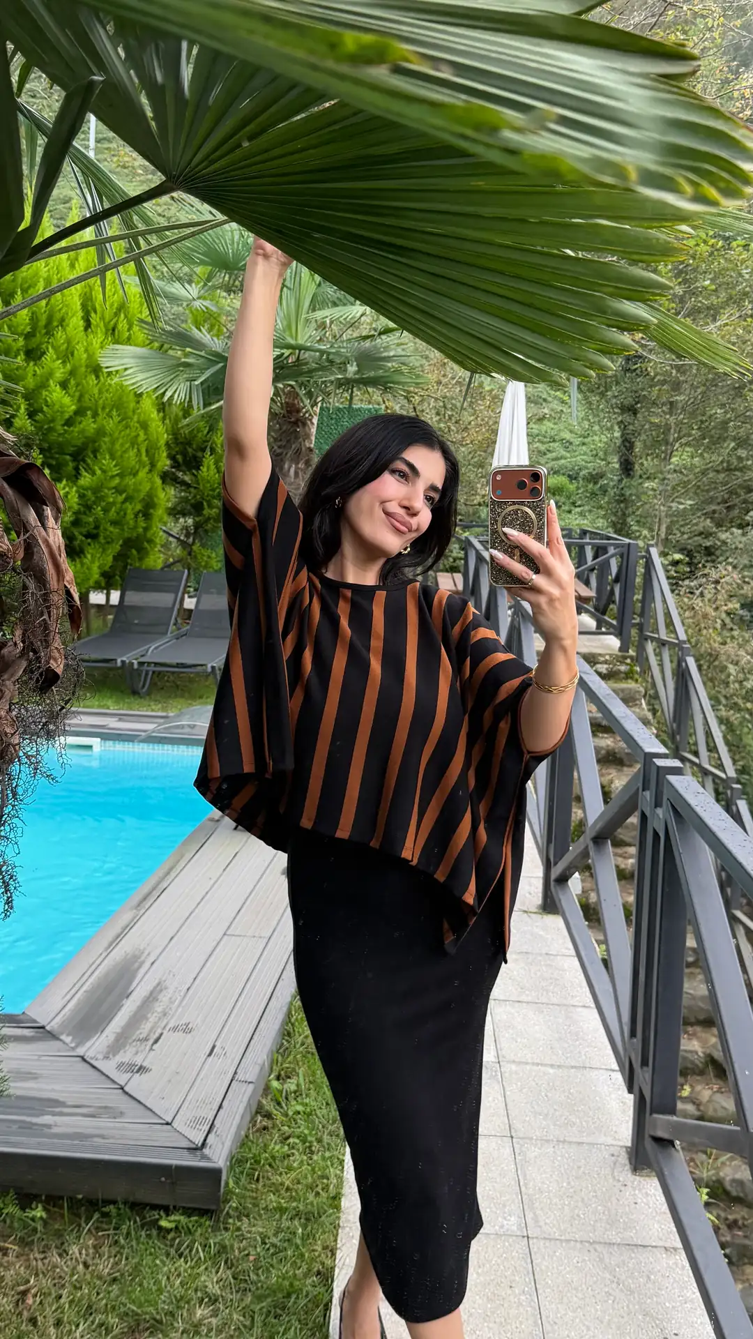 Fiano Üst Çizgili Pançolu Elbise İkili Takım - Kiremit
