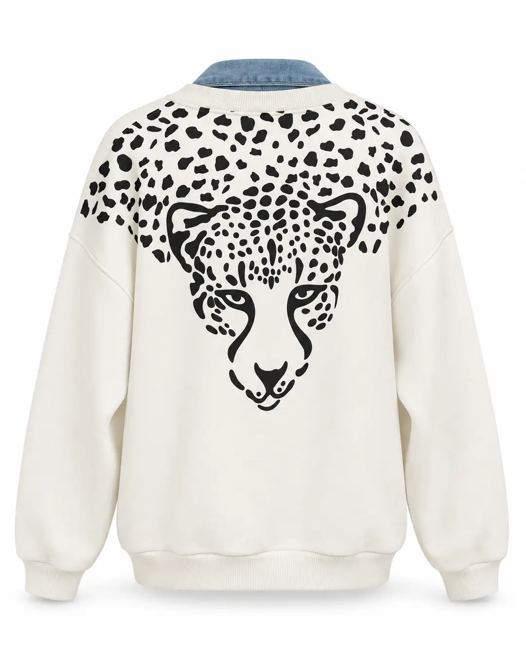 Coly Beyaz Denim Fularlı Üç İplik Sweatshirt - Beyaz
