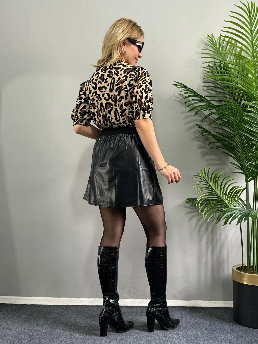 Gips Leopar Detaylı Kolyeli 2'Li Takım