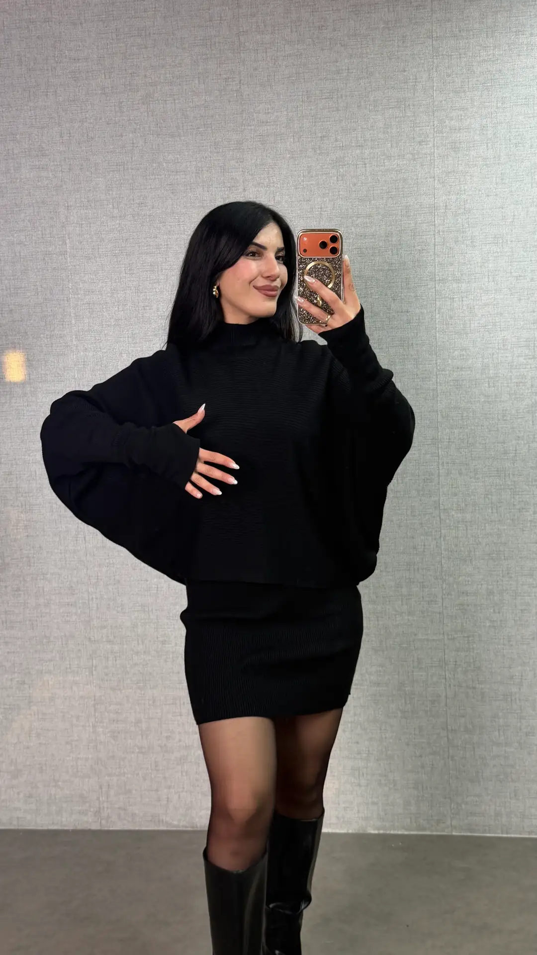 Ruby Parmak Geçerli Triko Etekli İkili Takım