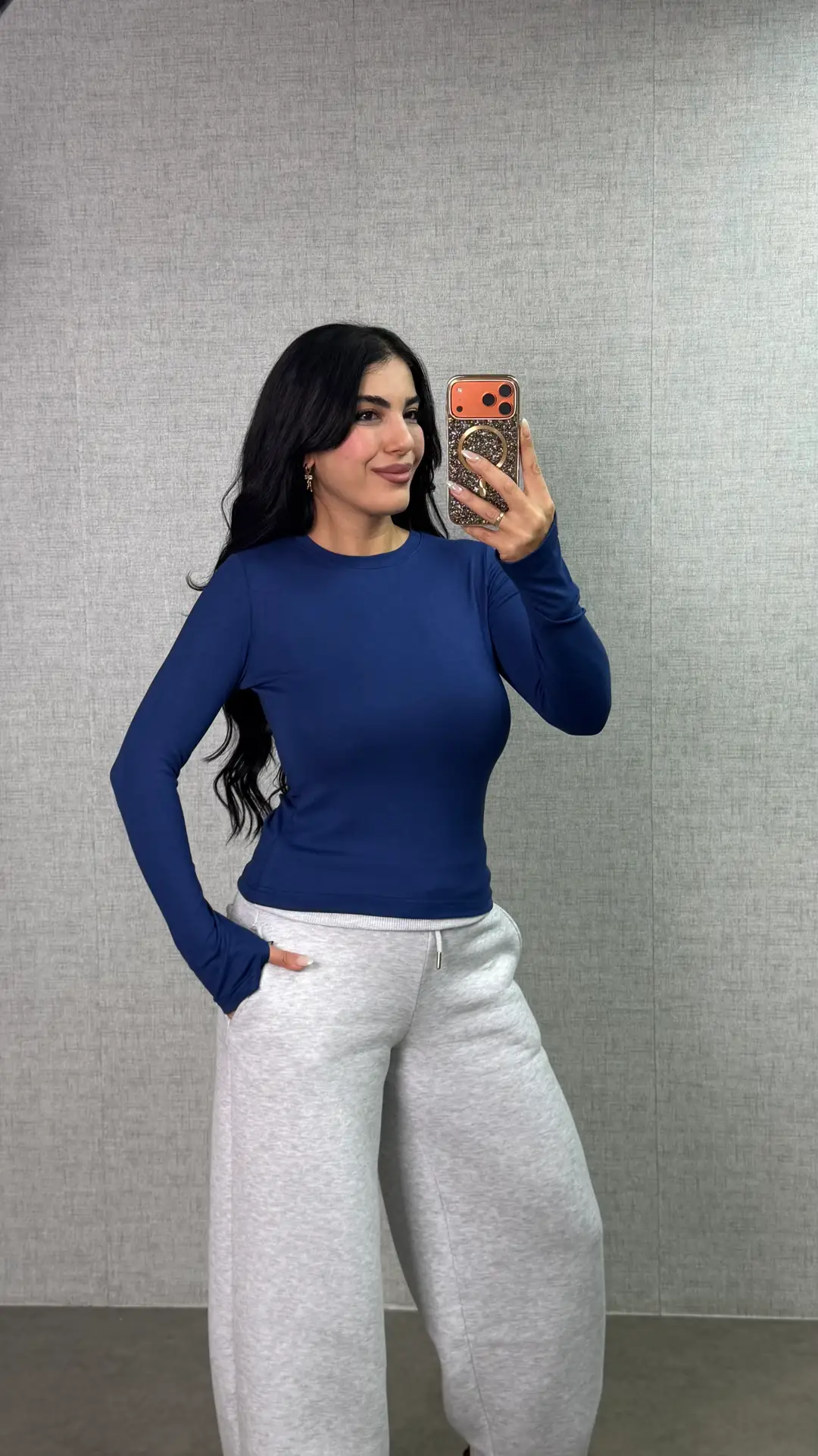Panne Parmak Geçirmeli Bluz - Lacivert