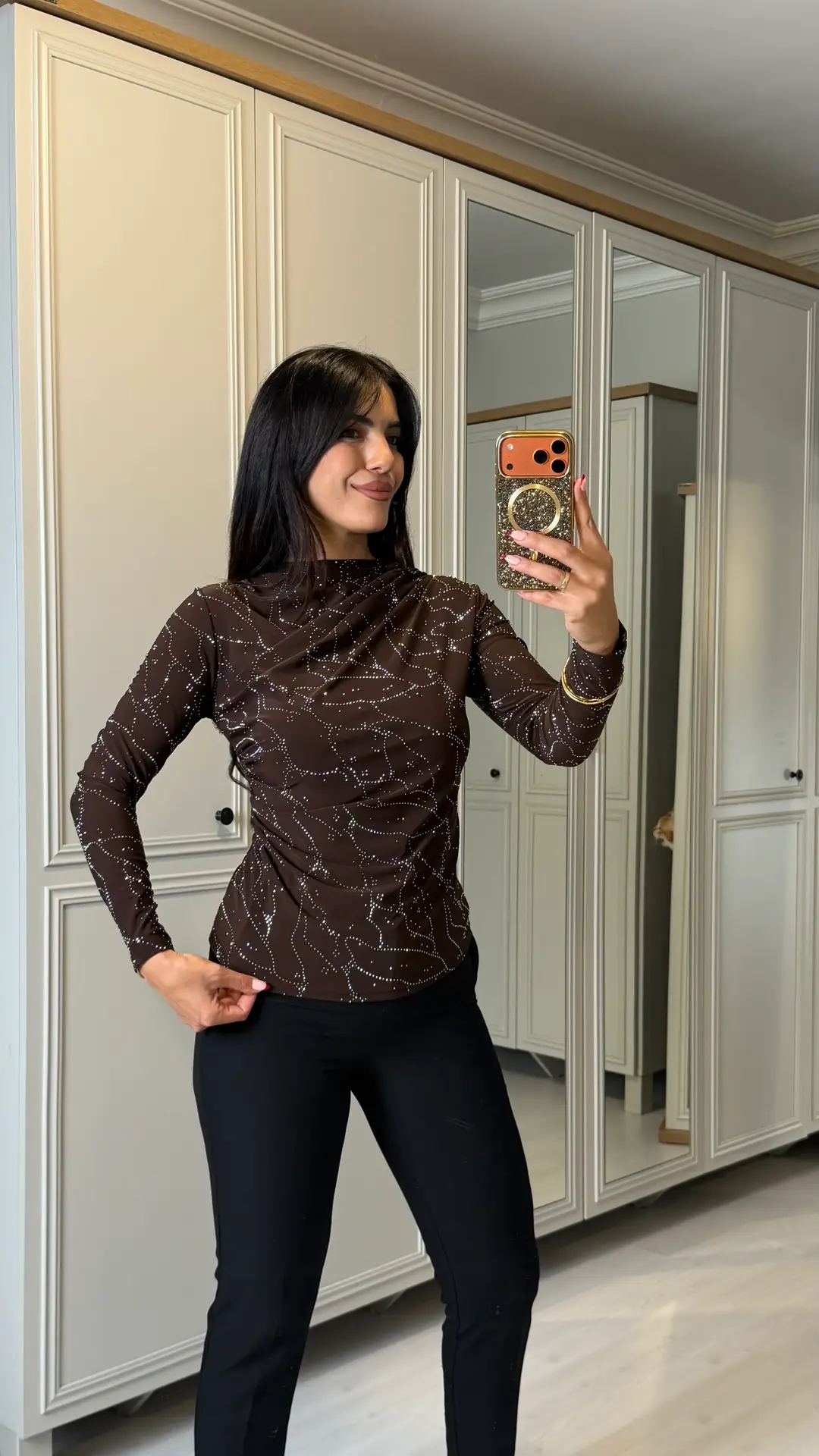 Rela Kahverengi Taşlı Sandy Bluz - Kahverengi