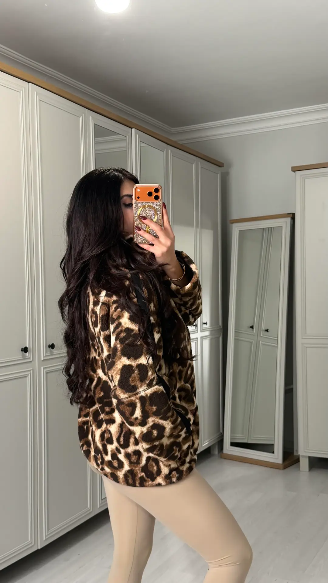 Nidy Leopar Astarlı Fermuarlı Polar Mont