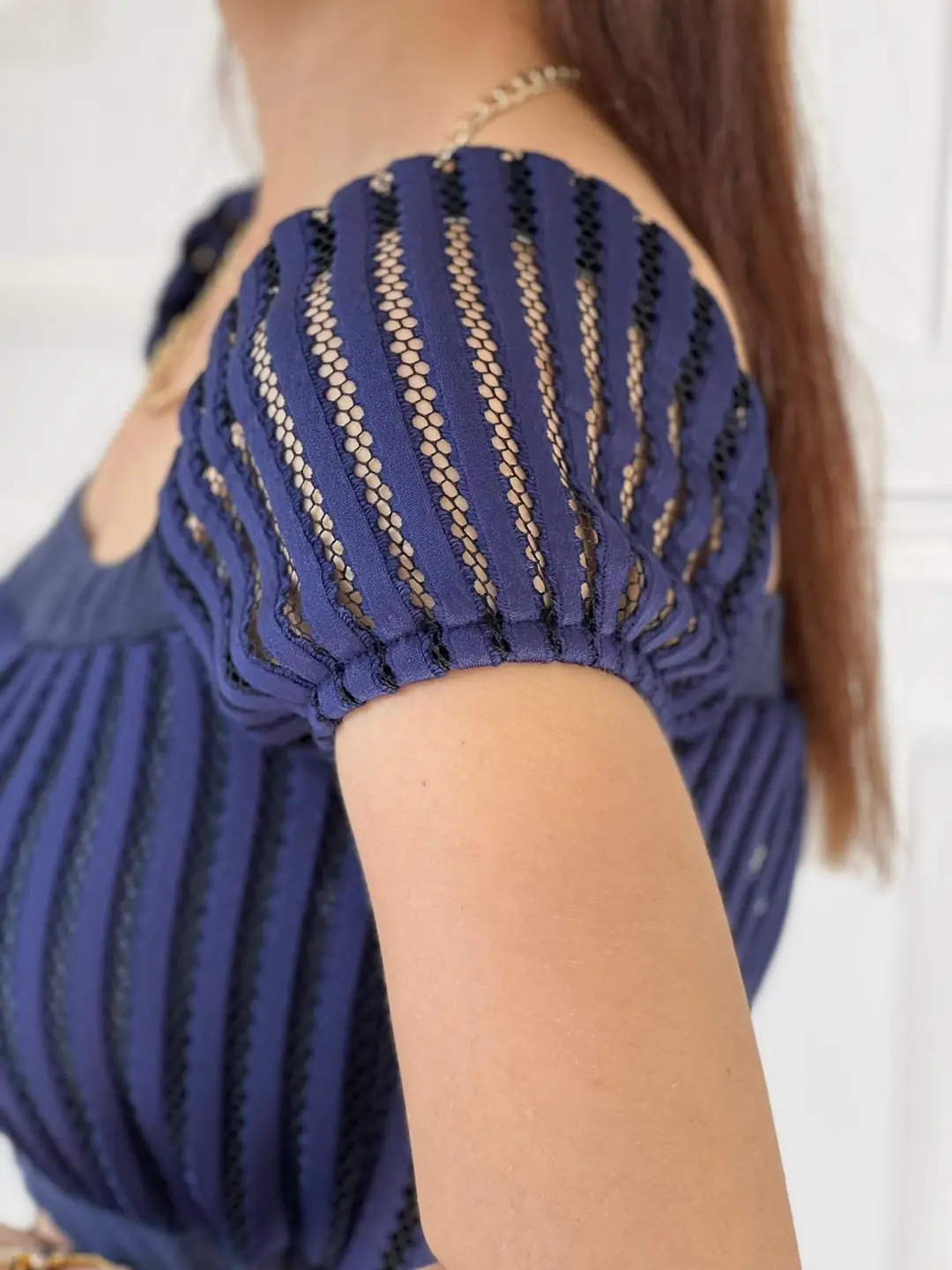 Lacivert Fisto Detaylı Crop Top
