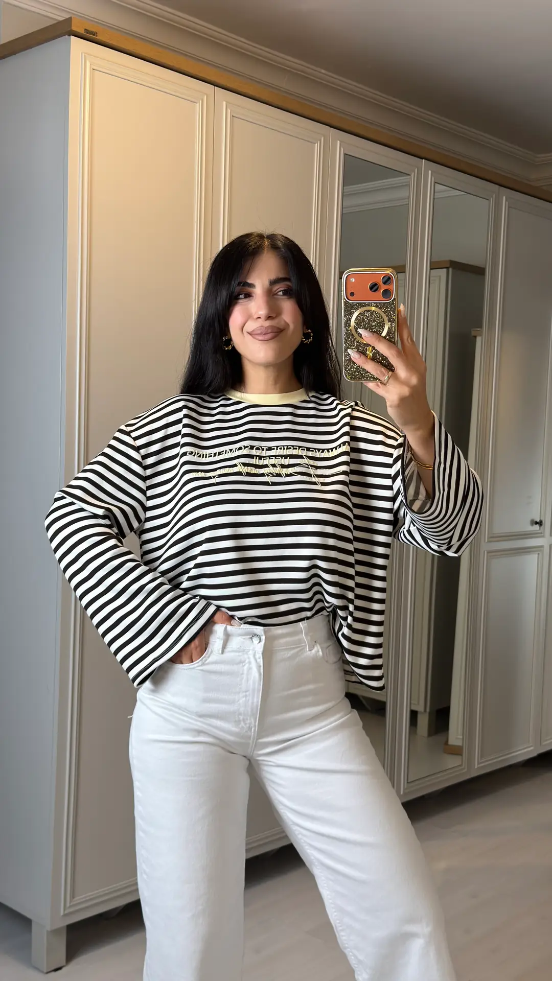 Liba Çizgili Baskılı Sweatshirt