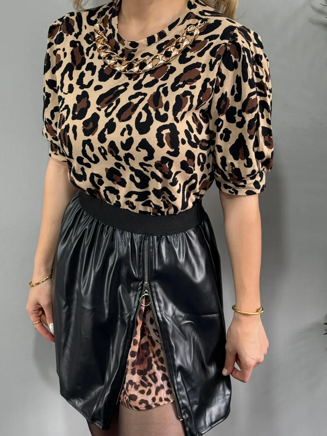 Gips Leopar Detaylı Kolyeli 2'Li Takım