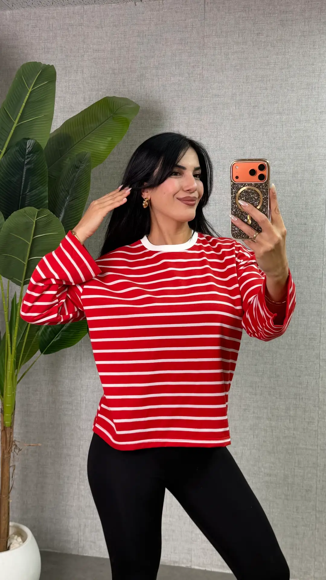 Poppy İki İplik Çizgili Sweatshirt - Kırmızı