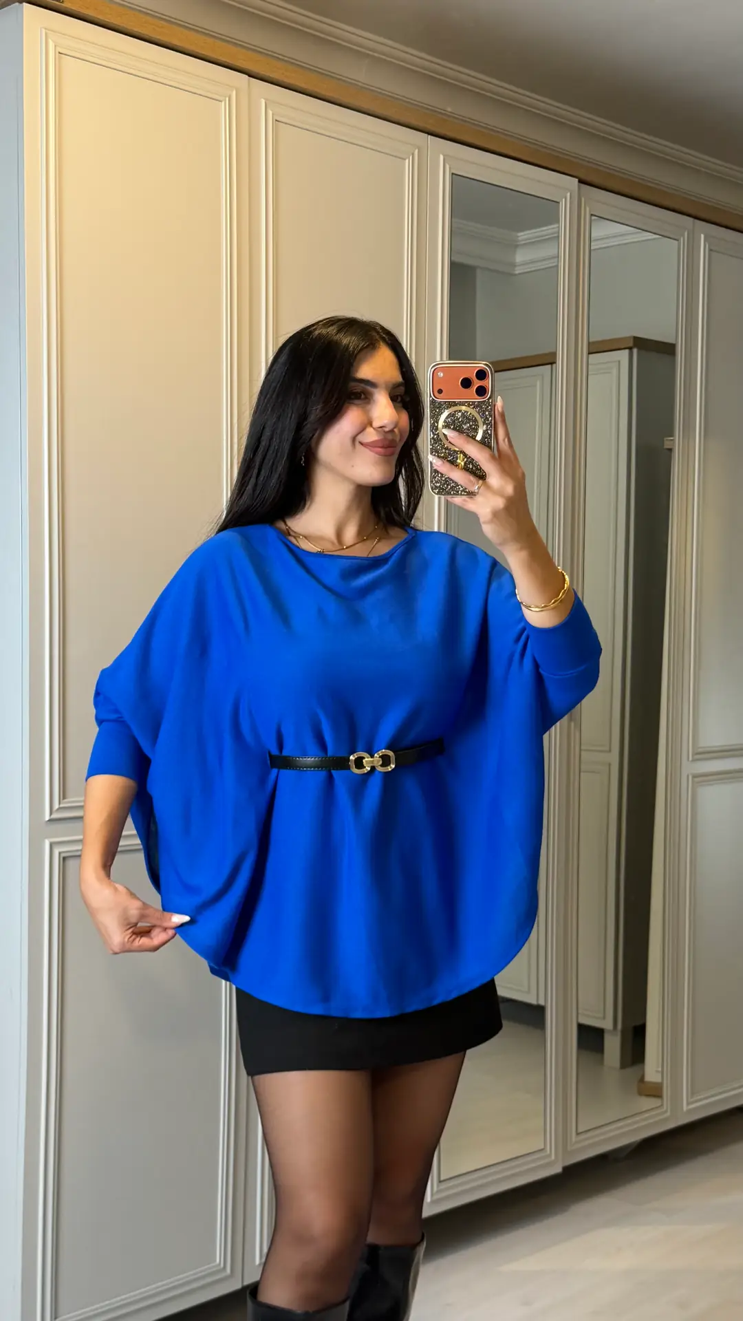 Milana Mavi Kemerli Triko Panço