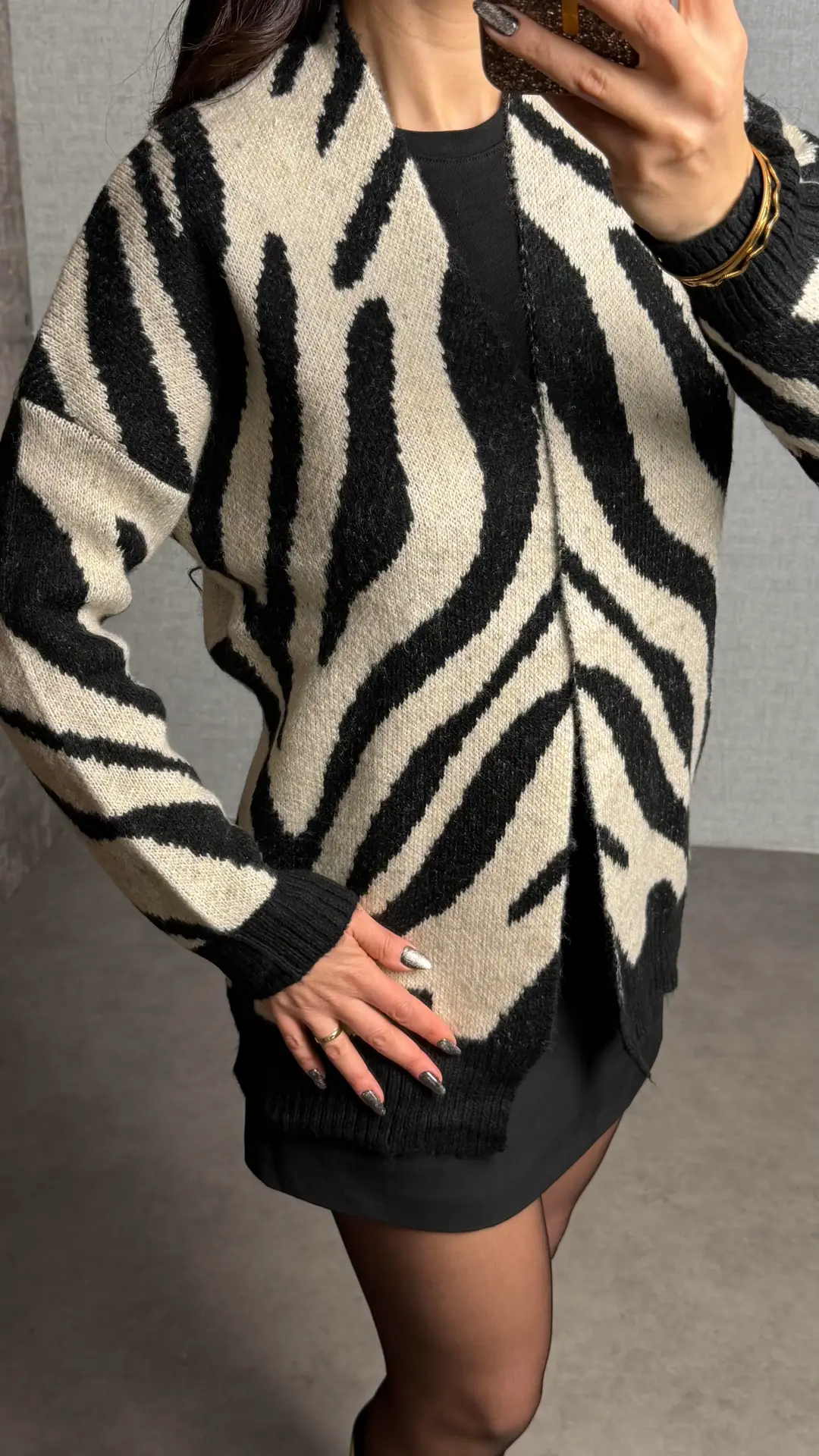 Lis Siyah Zebra Desen Hırka