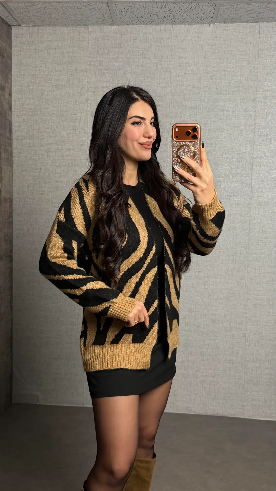 Lis Kahverengi Zebra Desen Hırka