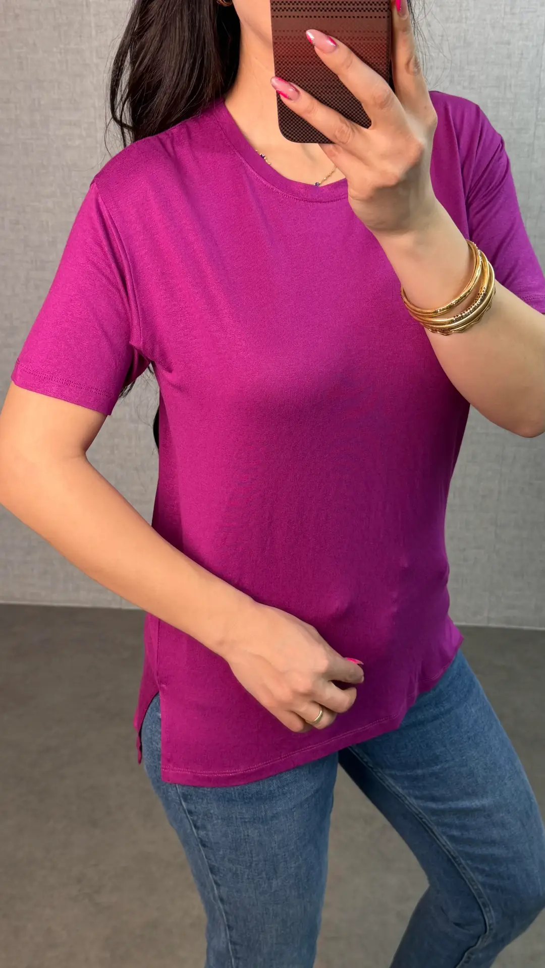 Same Pembe Bisiklet Yaka Basic Tişört