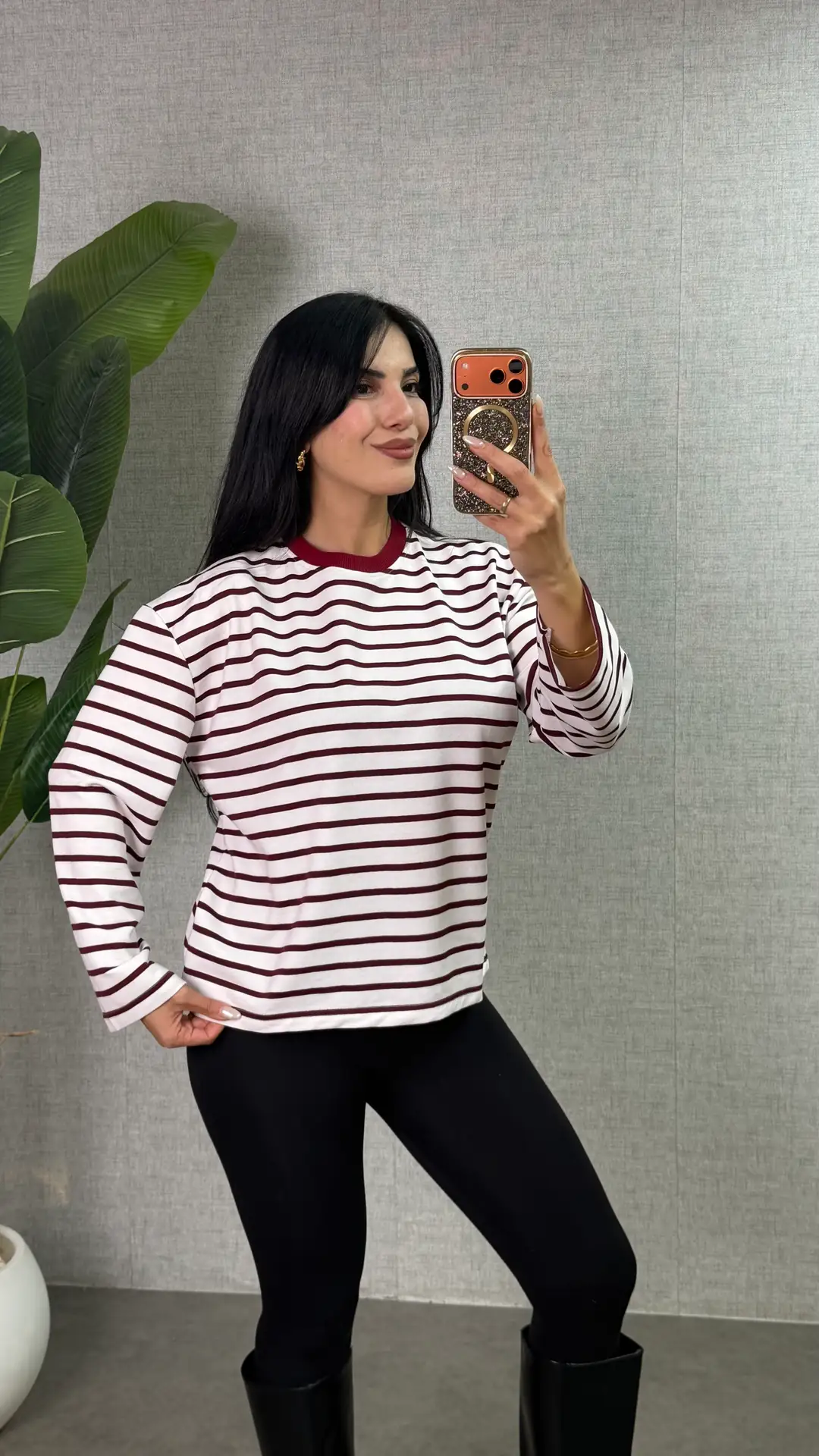 Poppy İki İplik Çizgili Sweatshirt - Bordo