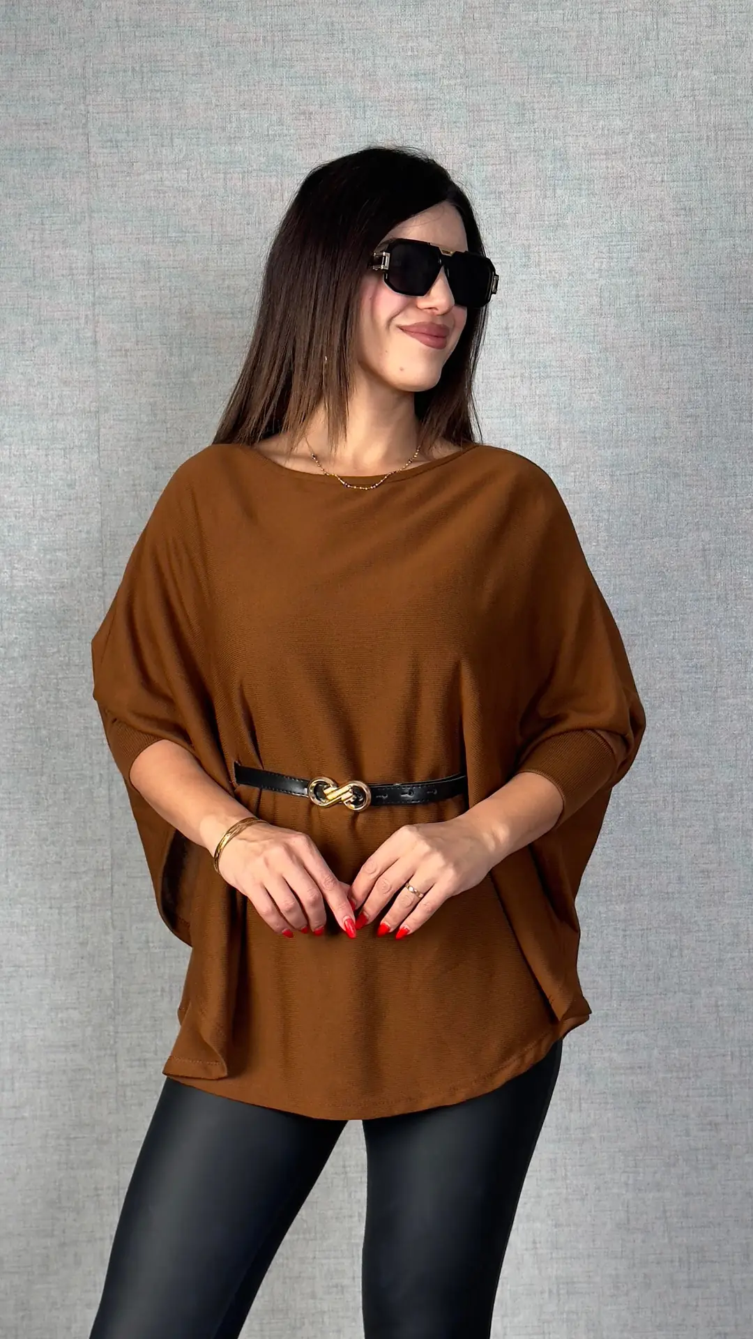 Milana Kahverengi Kemerli Triko Panço - Kahverengi